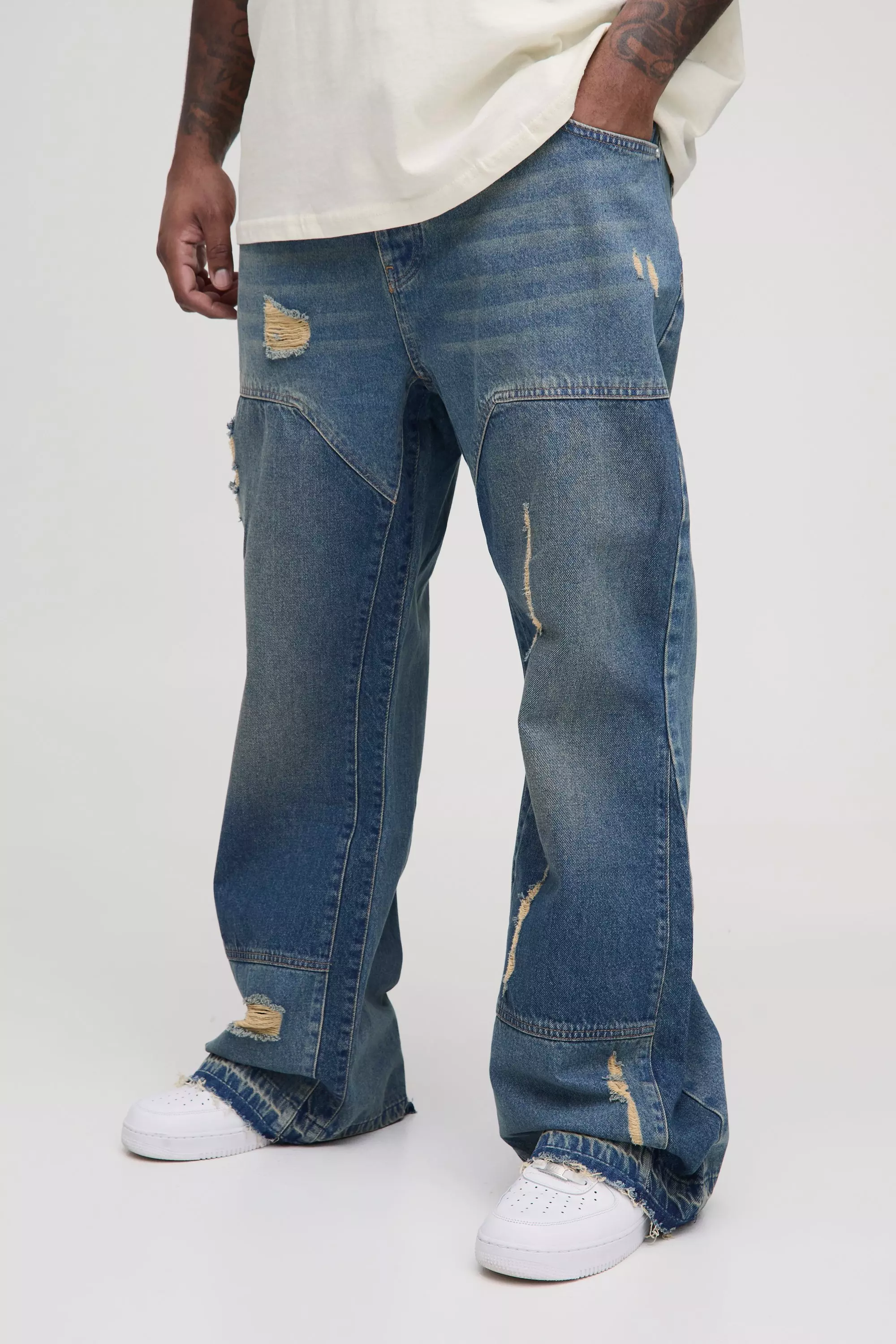 Plus zerrissene Slim-Fit Schlagjeans, Mid wash alternatives Bild