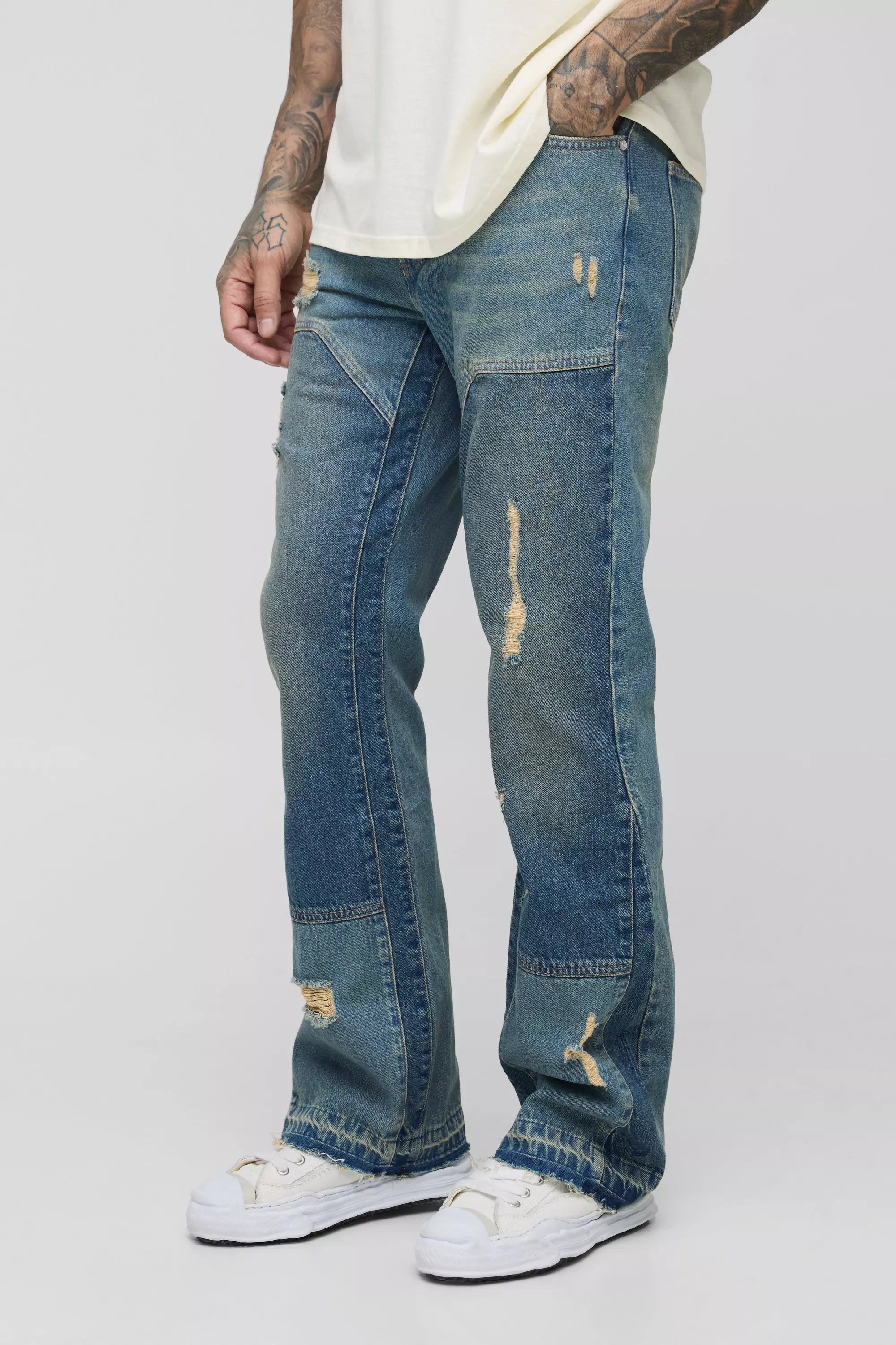 Tall zerrissene Slim-Fit Schlagjeans, Mid wash alternatives Bild