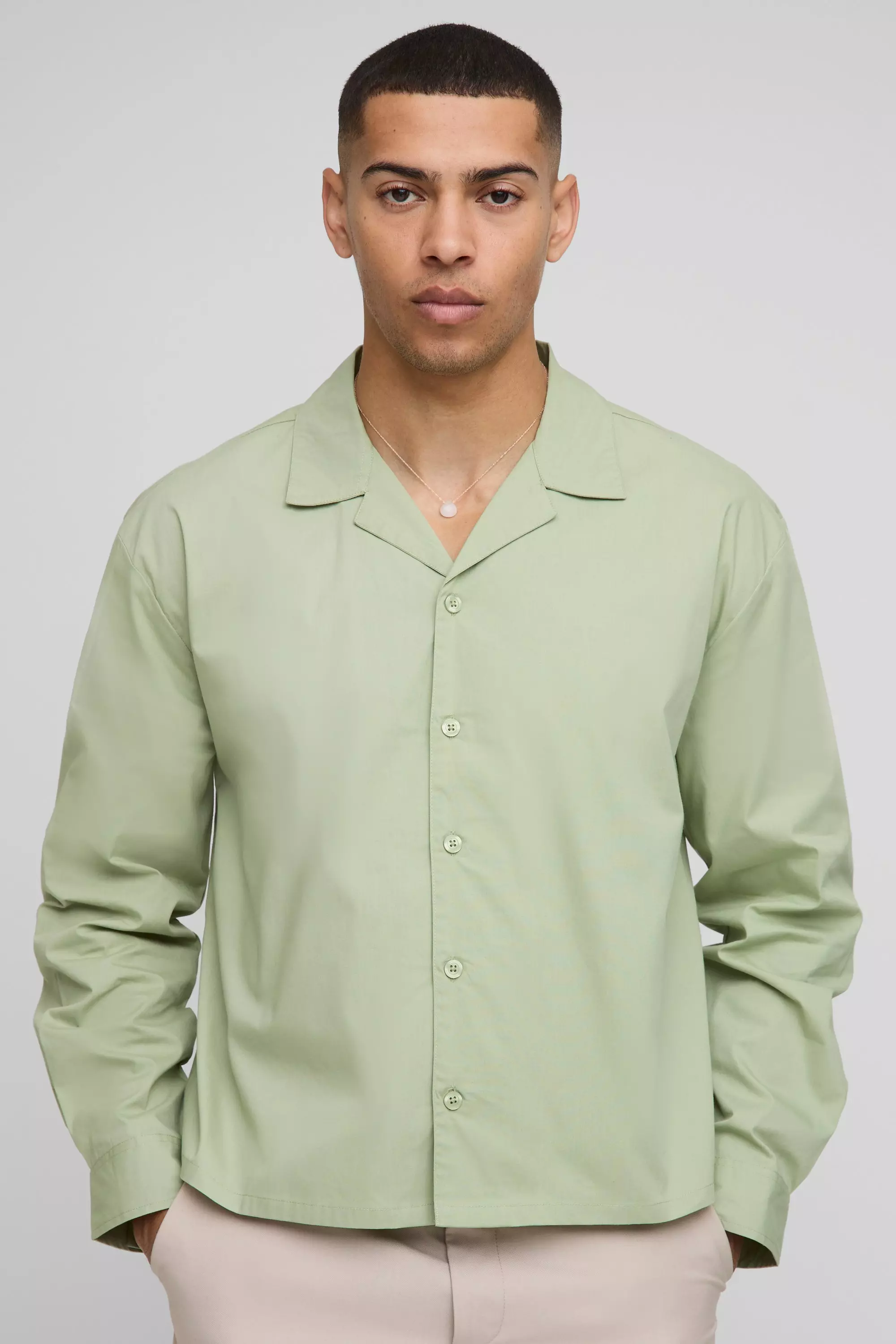 Sage Oversized Boxy Dropped Revere Poplin Shirt alternative image