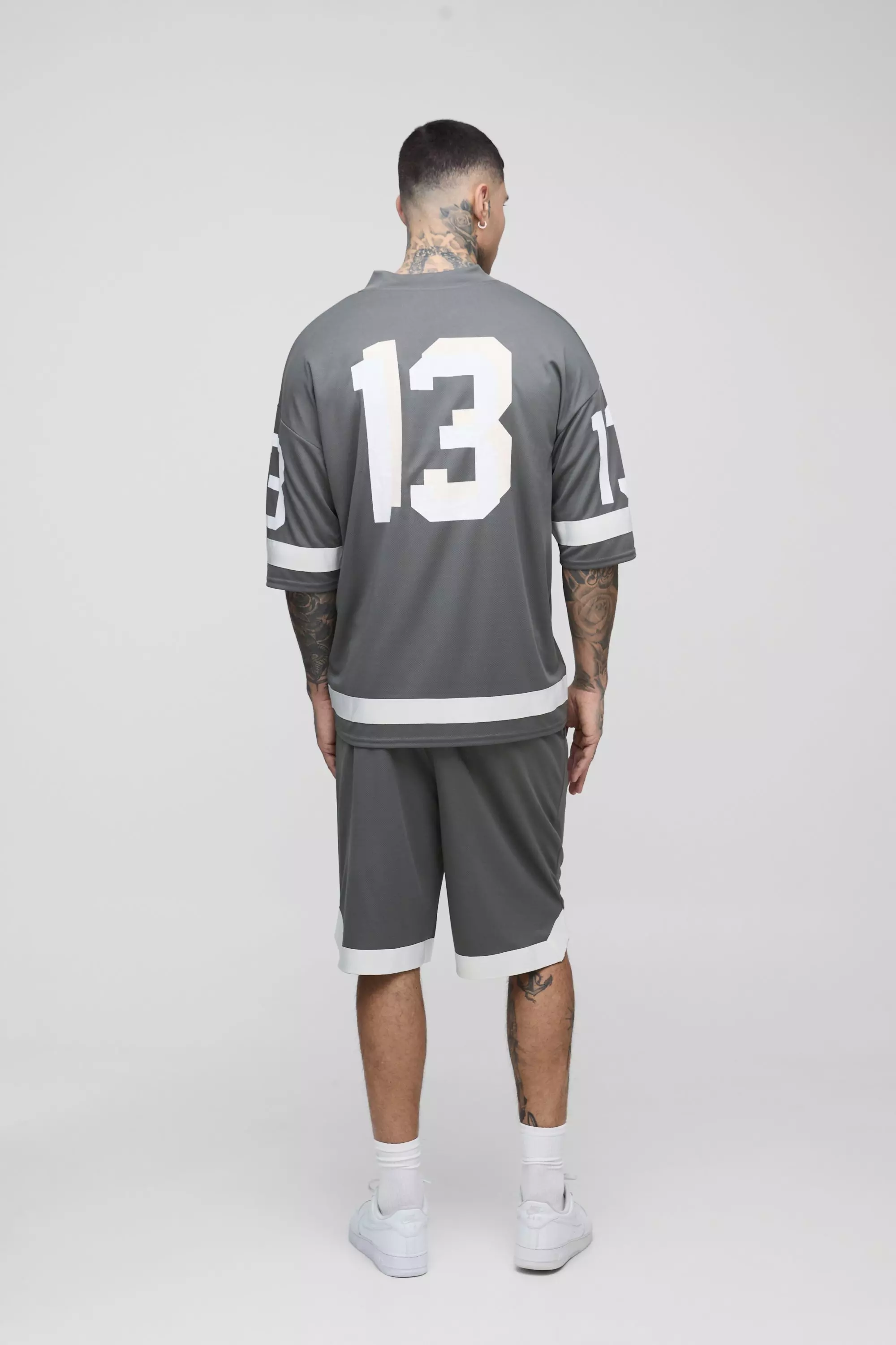 Tall - T-shirt universitaire à col V en mesh, Charcoal autre image