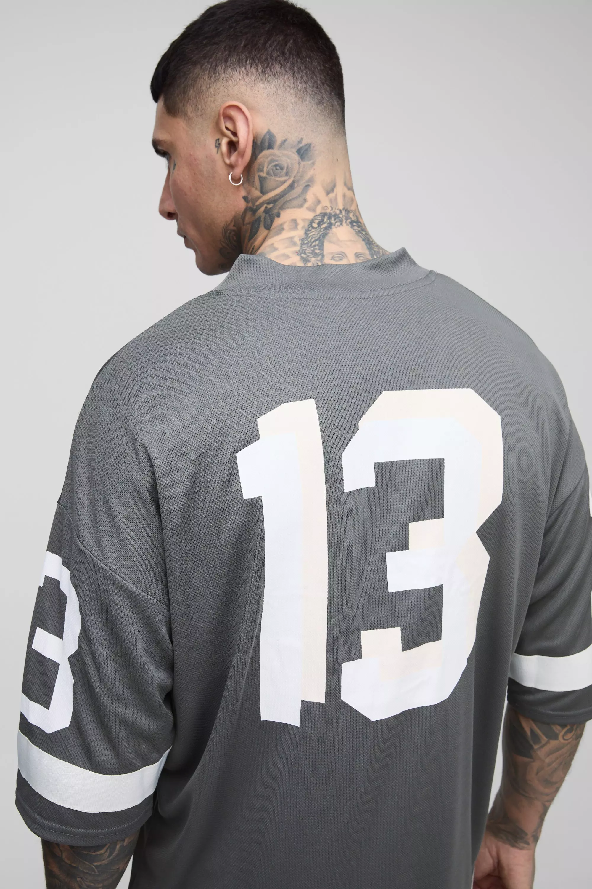 Tall - T-shirt universitaire à col V en mesh, Charcoal autre image