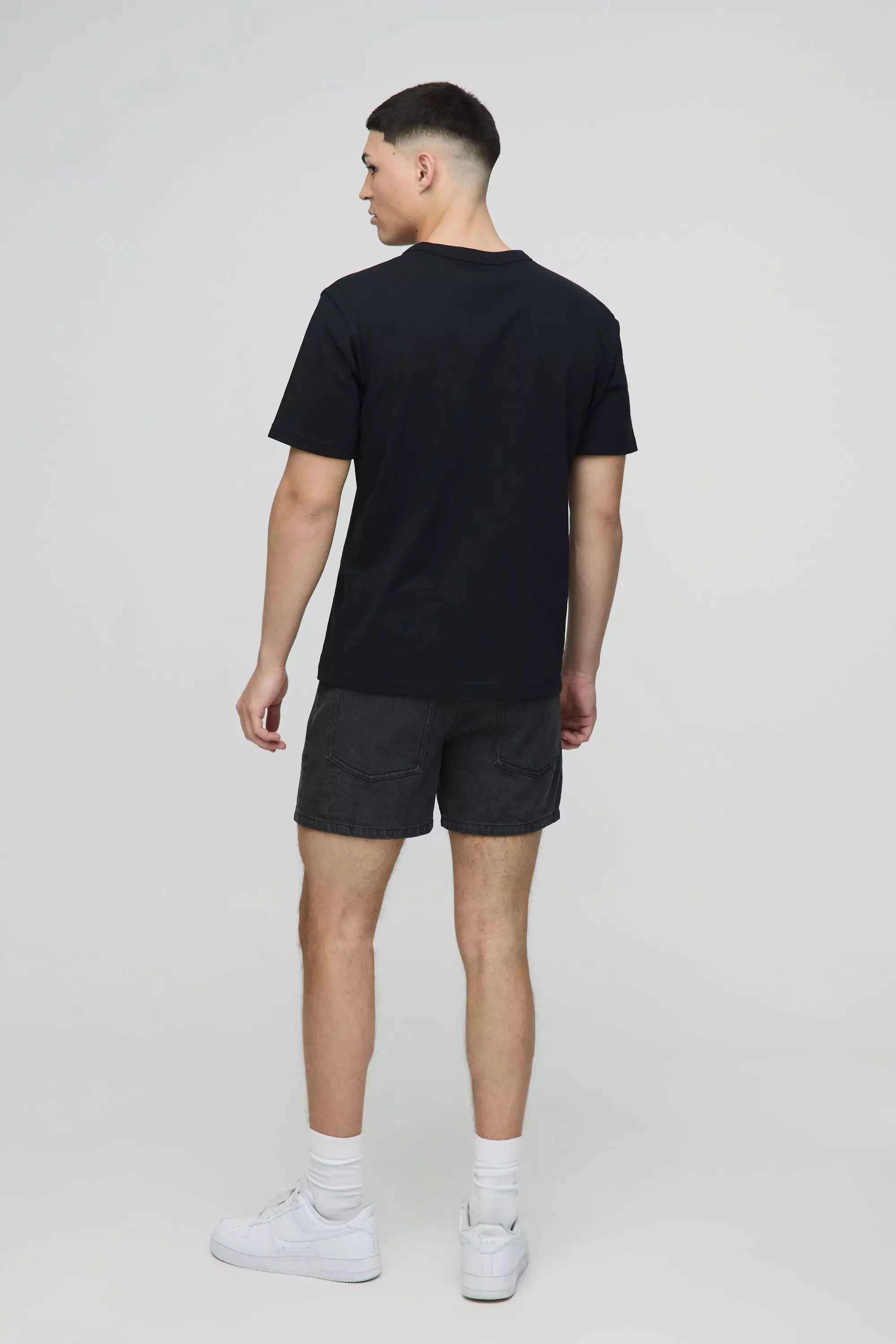 Washed black Slim Rigid Bandana Rip & Repair Paint Splatter Denim Shorts alternative image