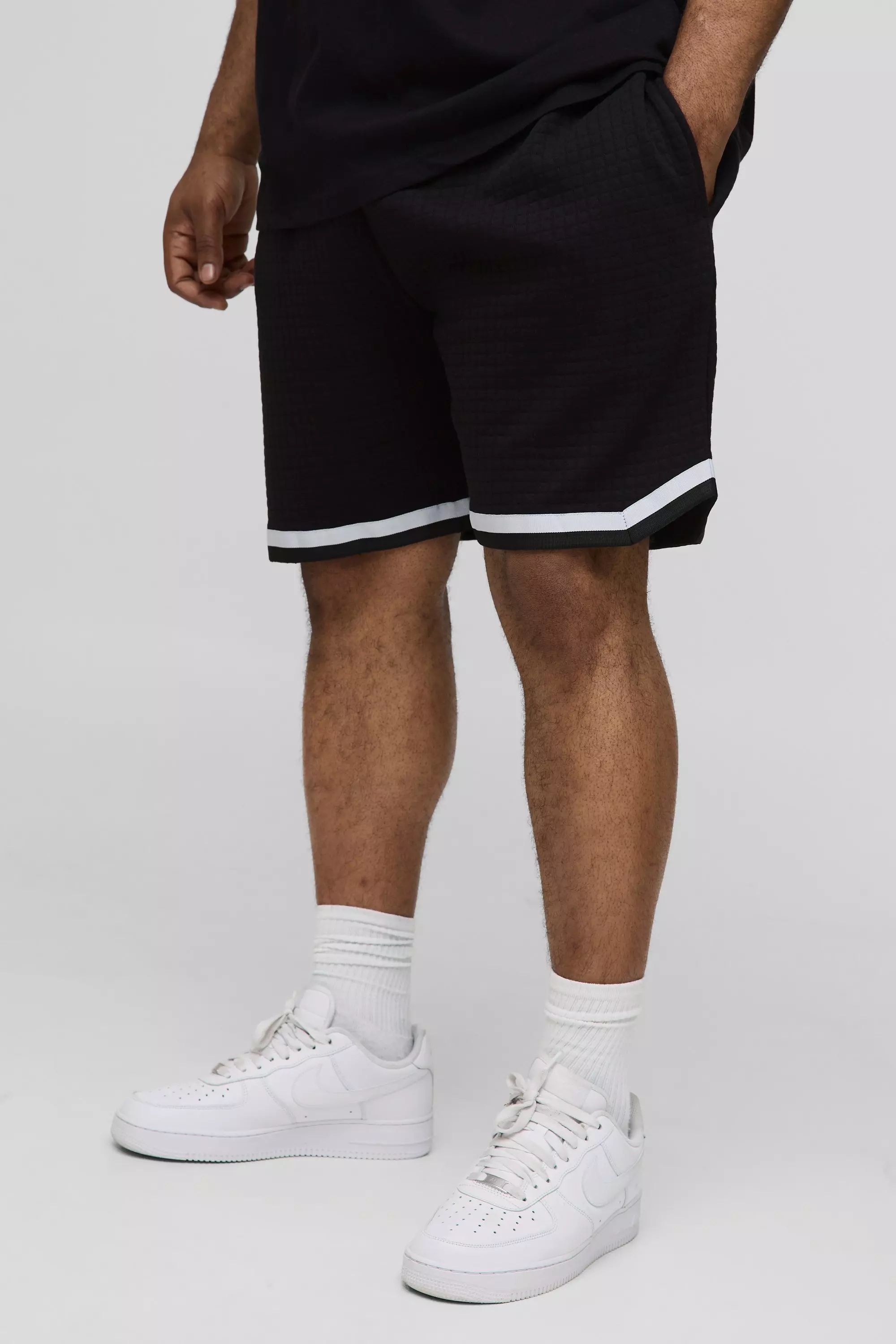 Black Plus Baggy Wafel Gebreide Jersey Basketbal Shorts alternatieve afbeelding