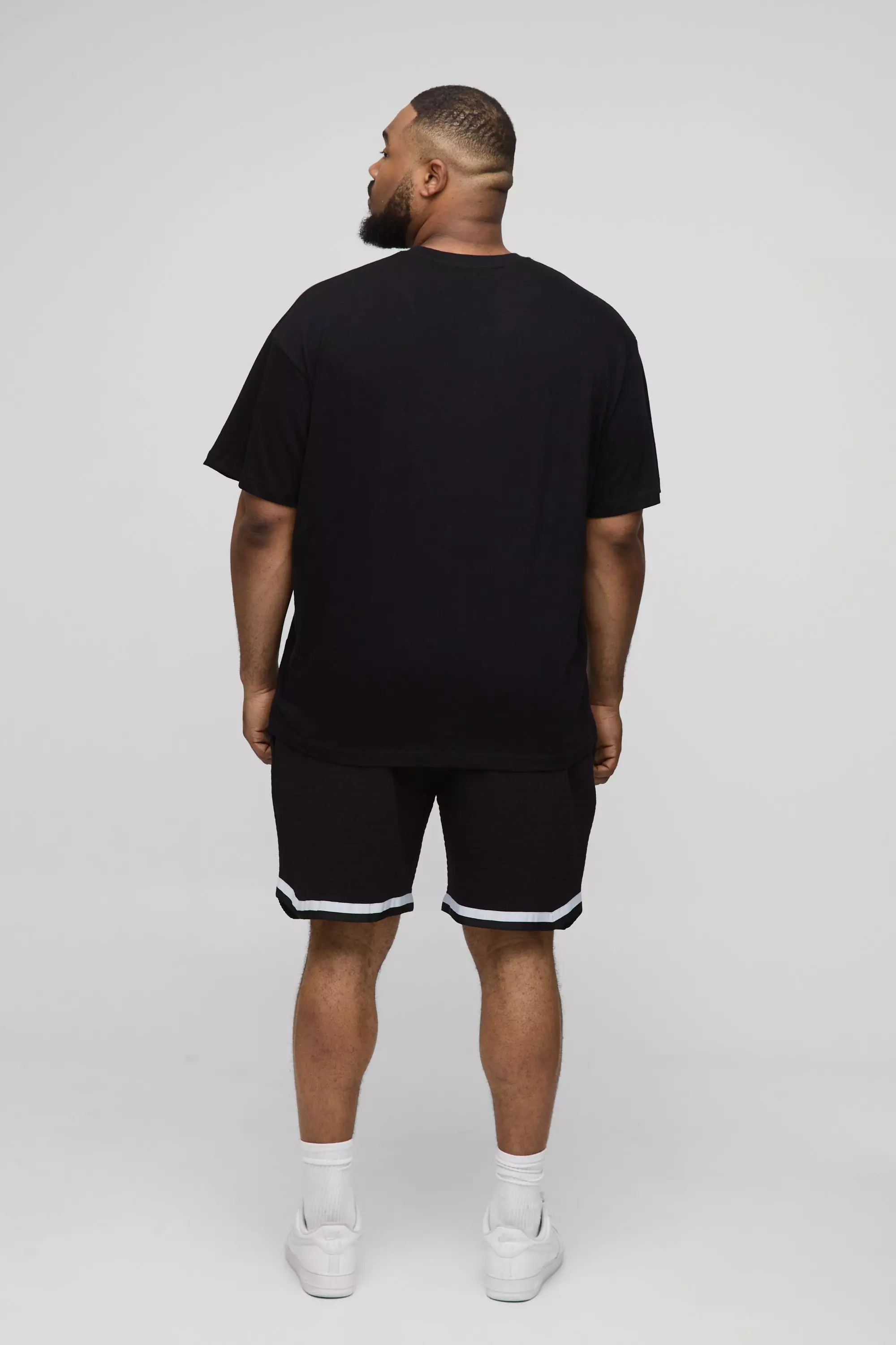 Black Plus Baggy Wafel Gebreide Jersey Basketbal Shorts alternatieve afbeelding
