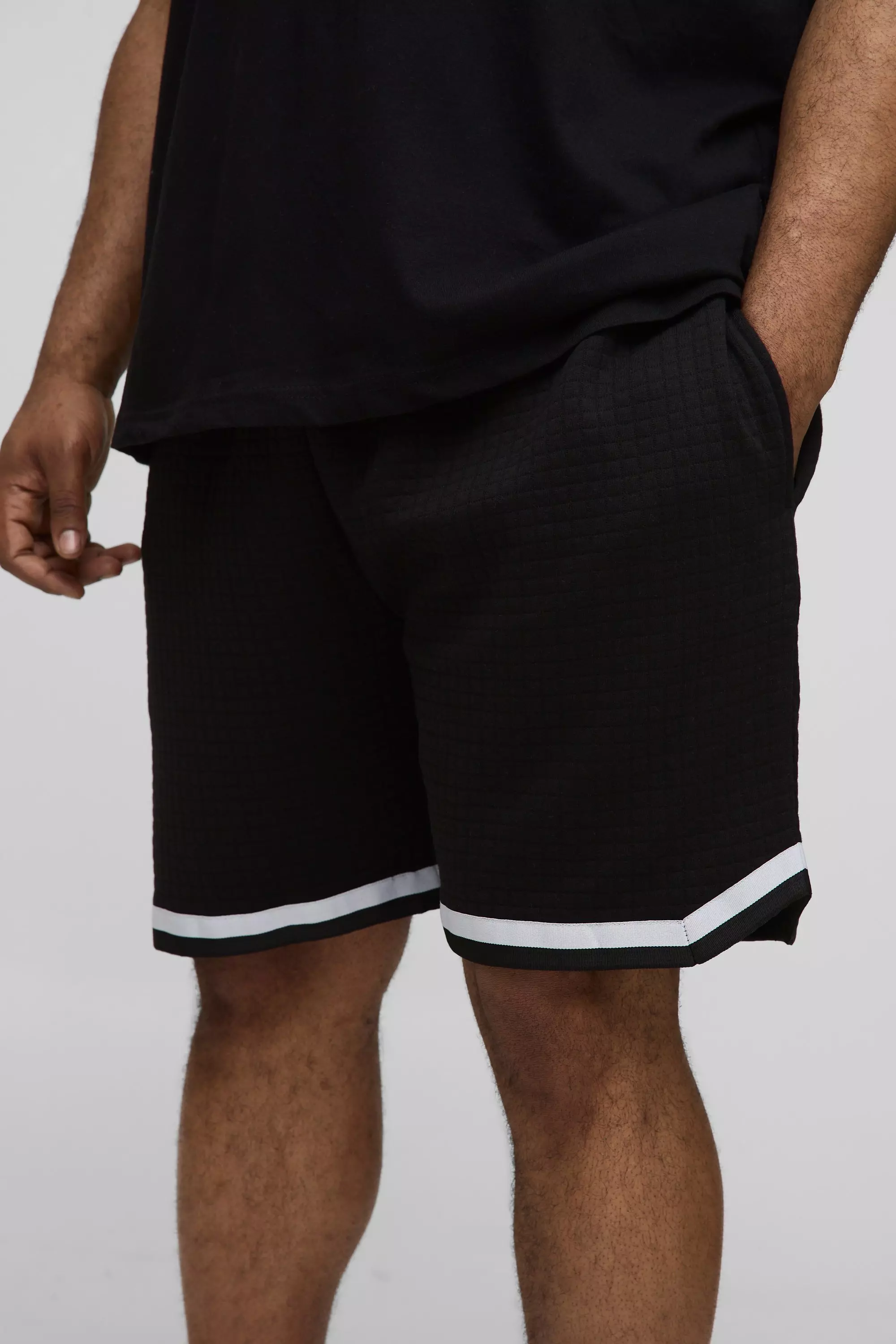 Black Plus Baggy Wafel Gebreide Jersey Basketbal Shorts alternatieve afbeelding