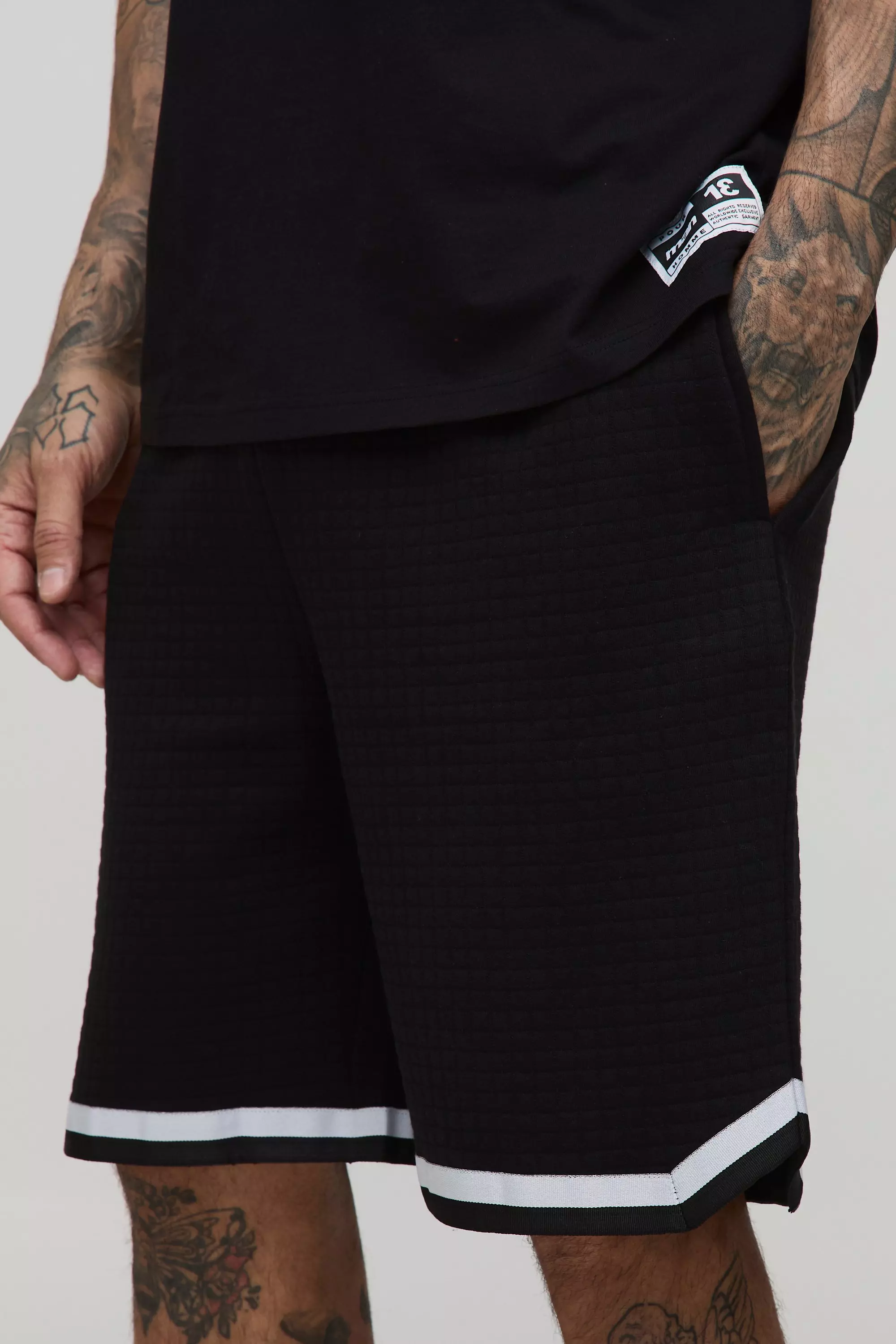 Black Tall Baggy Wafel Gebreide Jersey Basketbal Shorts alternatieve afbeelding