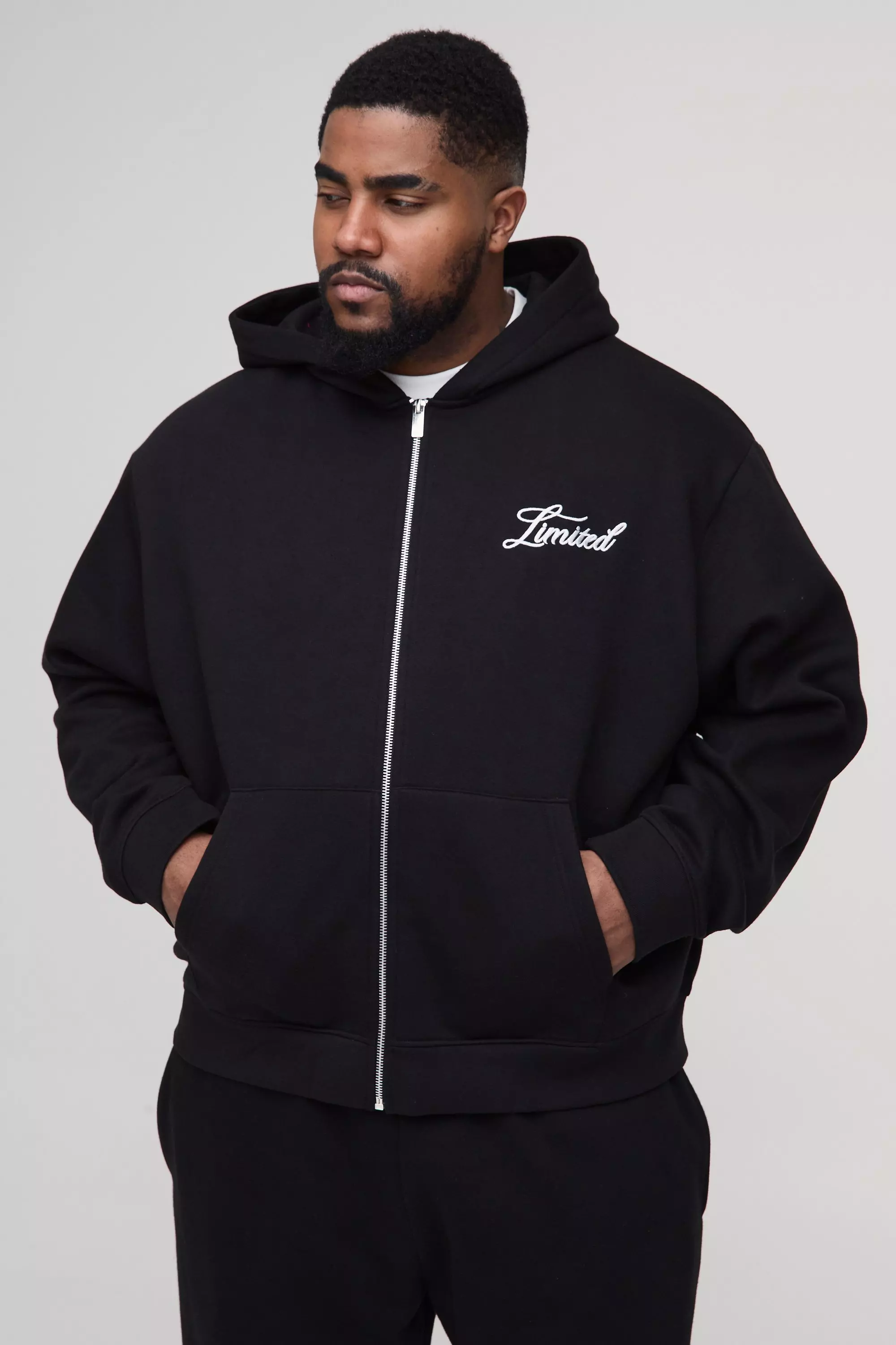 Plus Limited Boxy Fit Zip Through Hoodie | boohooMAN USA