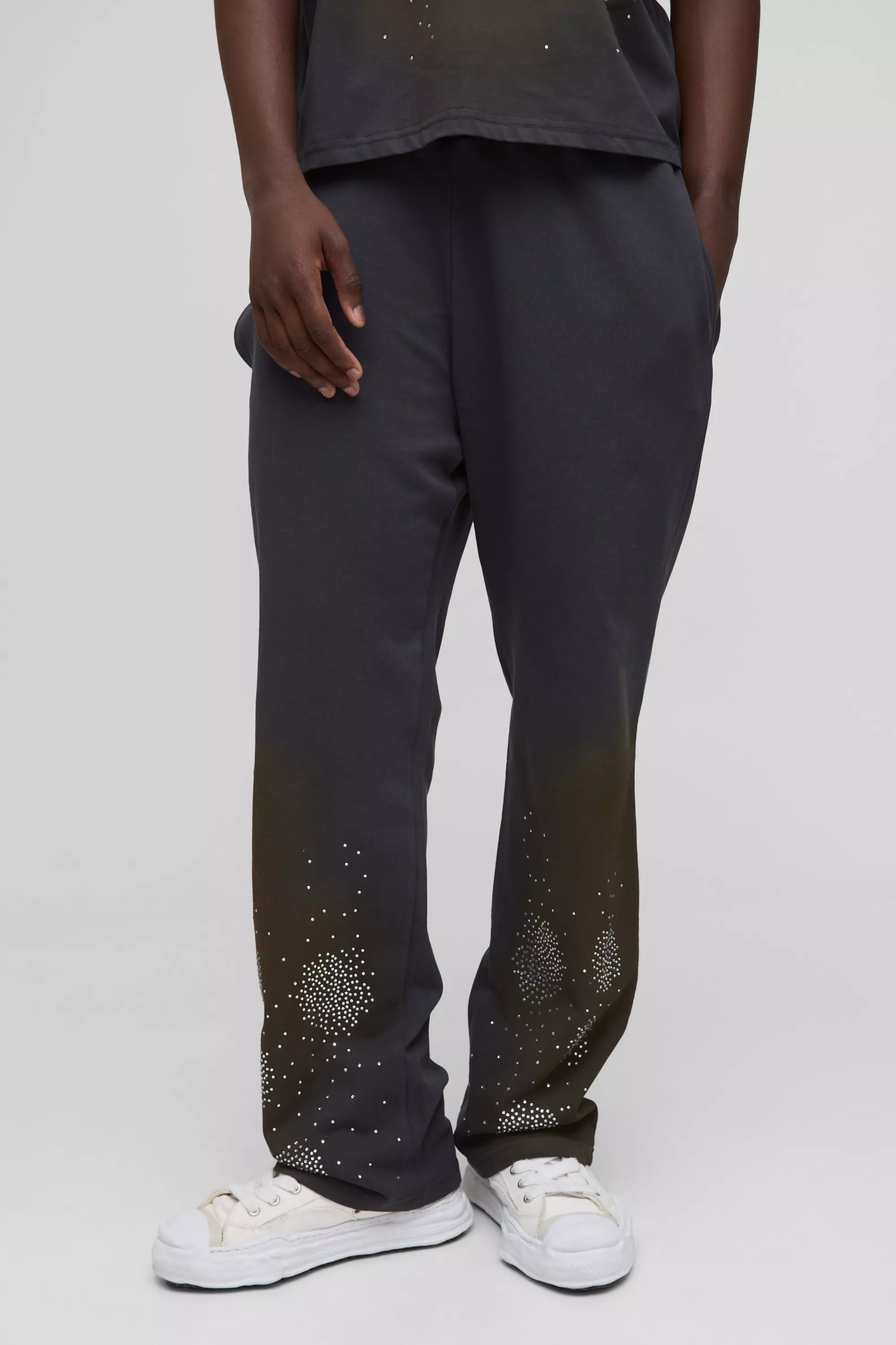 Charcoal Relaxed Fit Washed Rhinestone Sweatpants alternative image