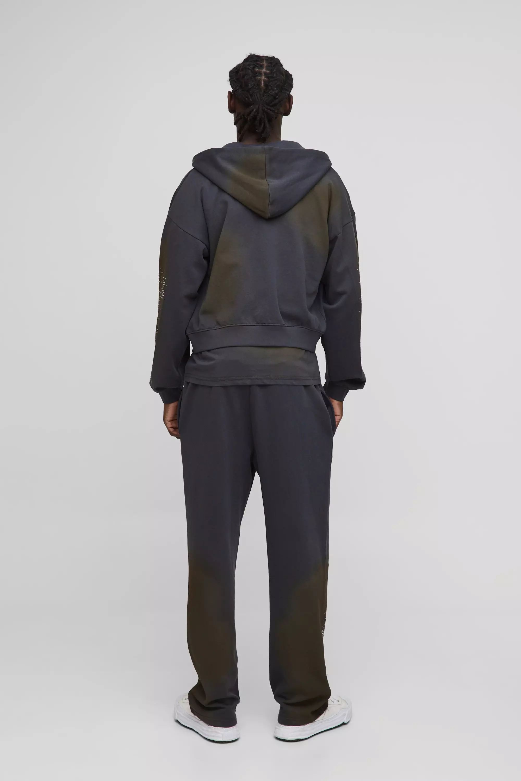 Sweat à capuche zippé délavé à strass, Charcoal autre image