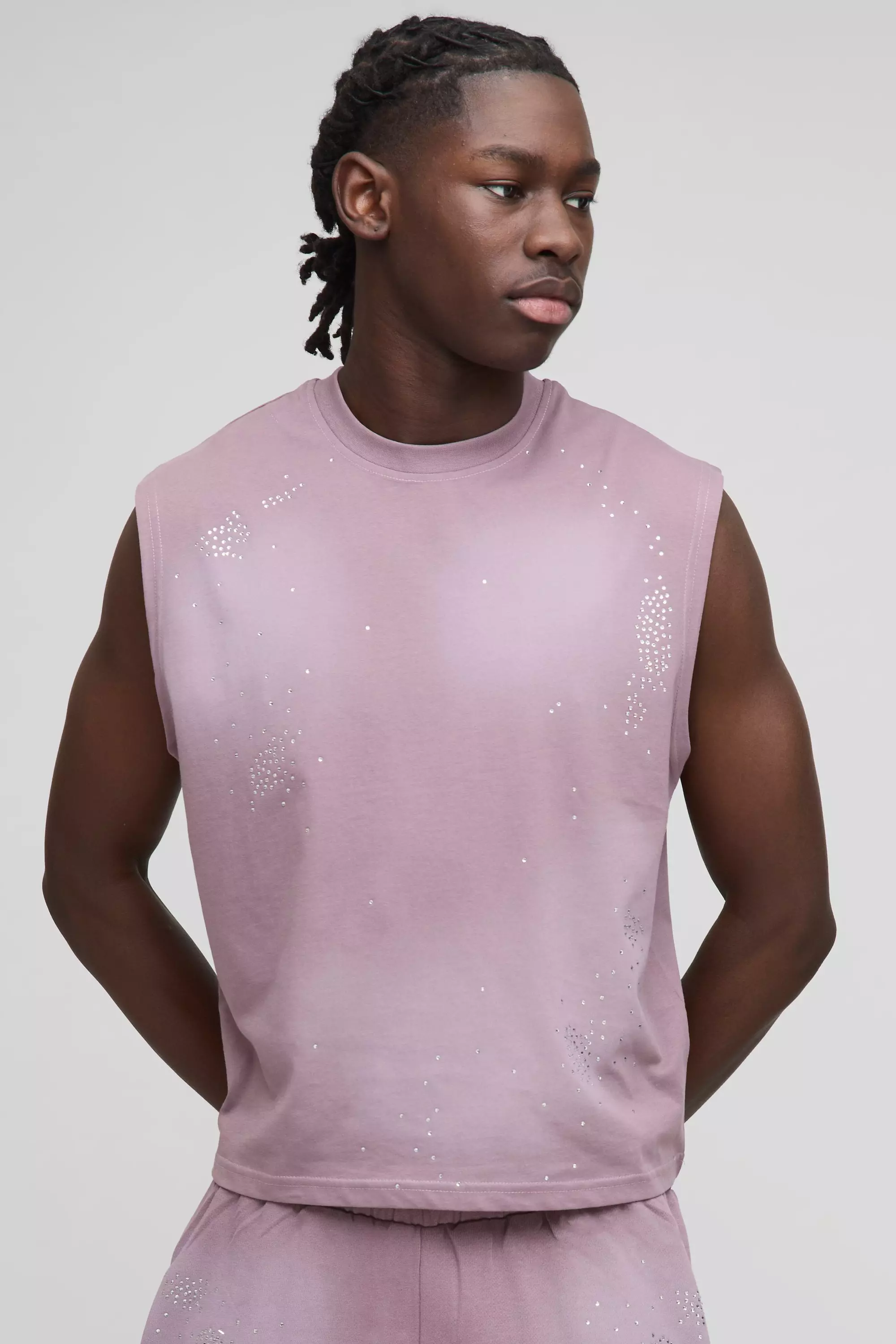Débardeur oversize délavé à strass, Purple autre image