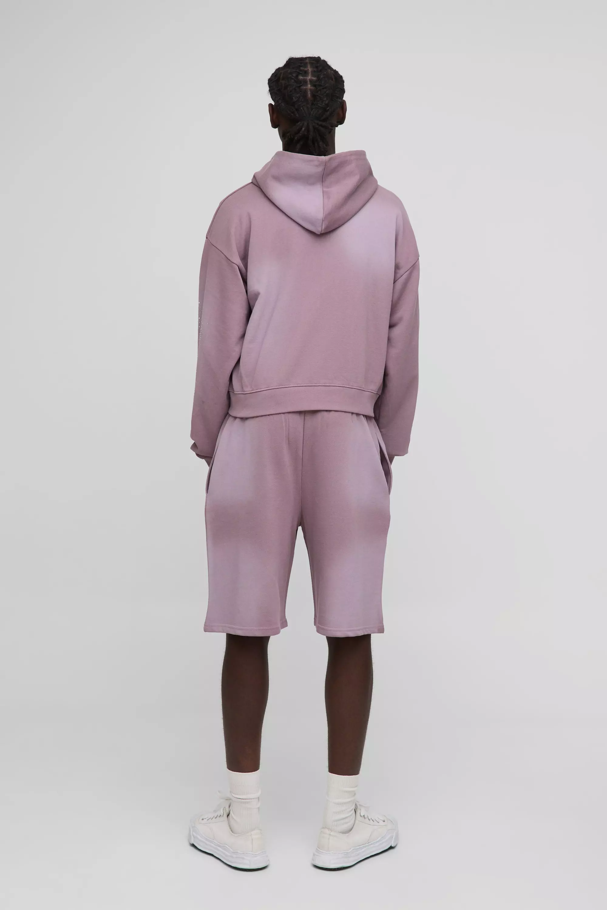 Purple Shrunken Fit Washed Rhinestone Zip Through Hoodie alternative image