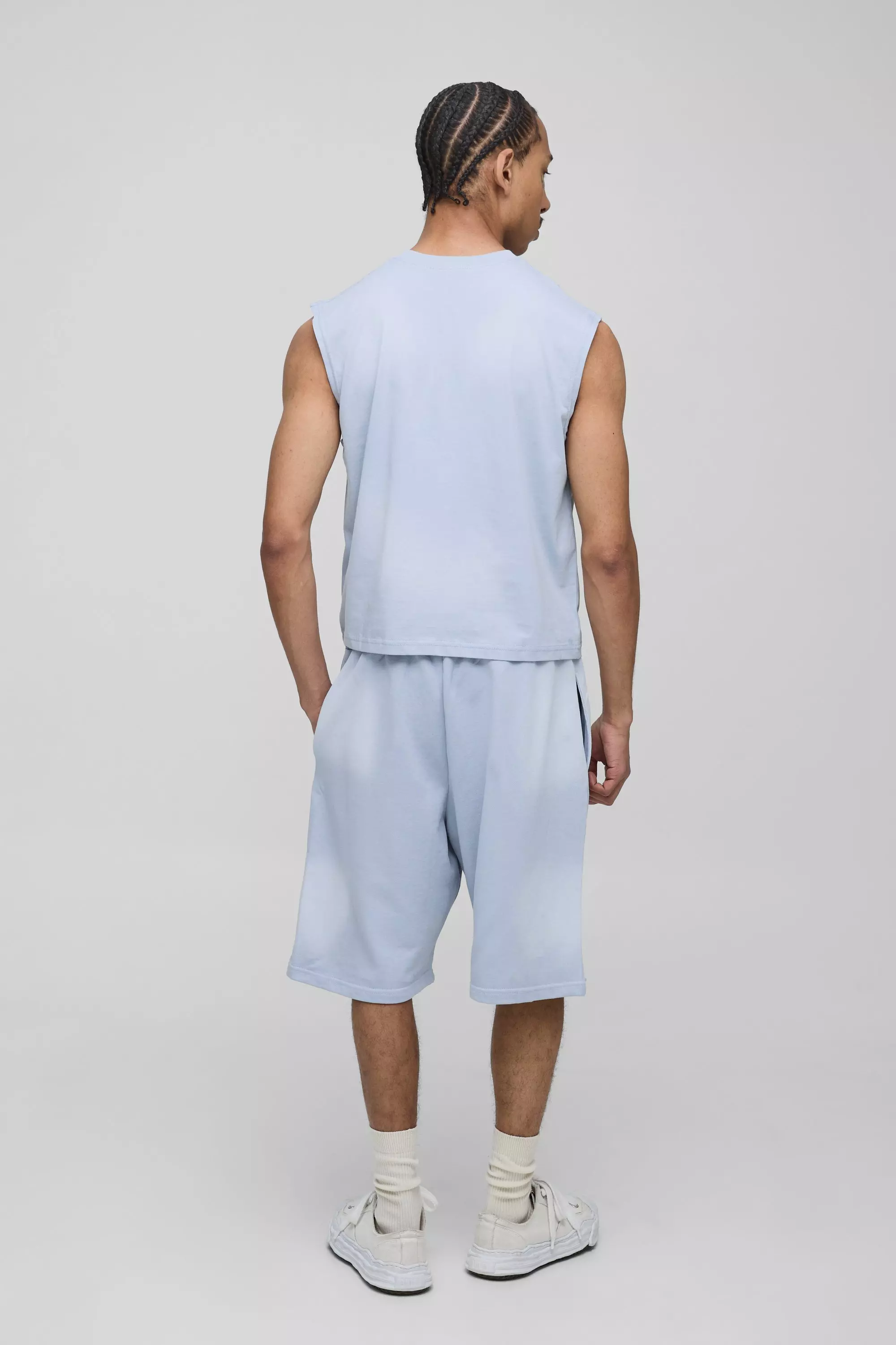 Blue Boxy Fit Washed Rhinestone Tank alternative image