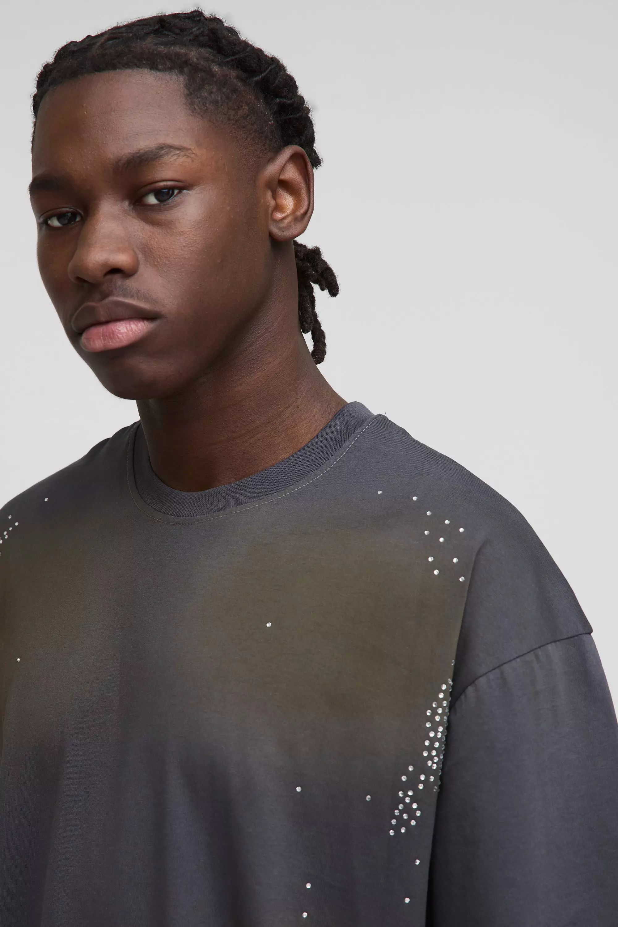 Charcoal Oversized Boxy Washed Rhinestone T-Shirt alternative image