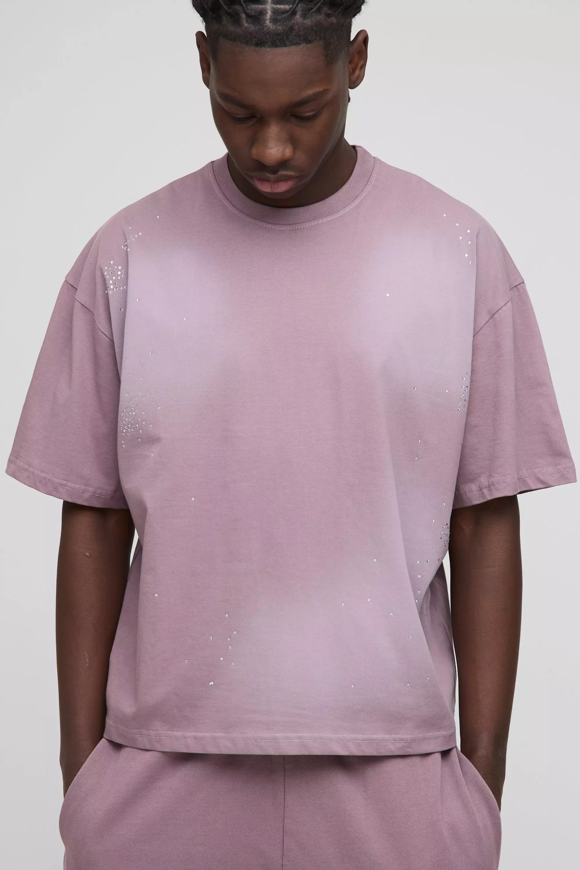 Oversized Boxy Washed Rhinestone T-Shirt | boohooMAN USA