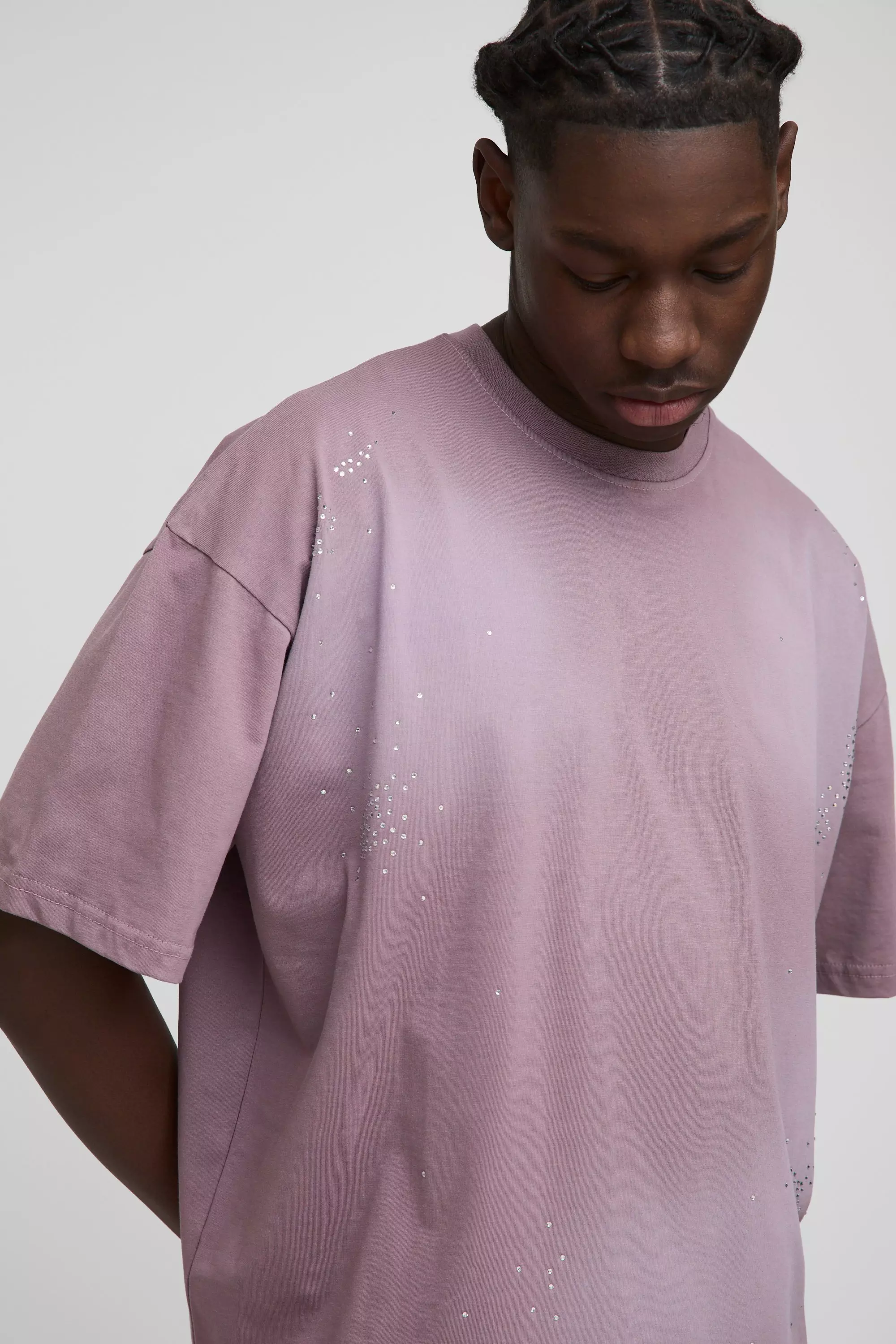 Oversized Boxy Washed Rhinestone T-Shirt | boohooMAN USA