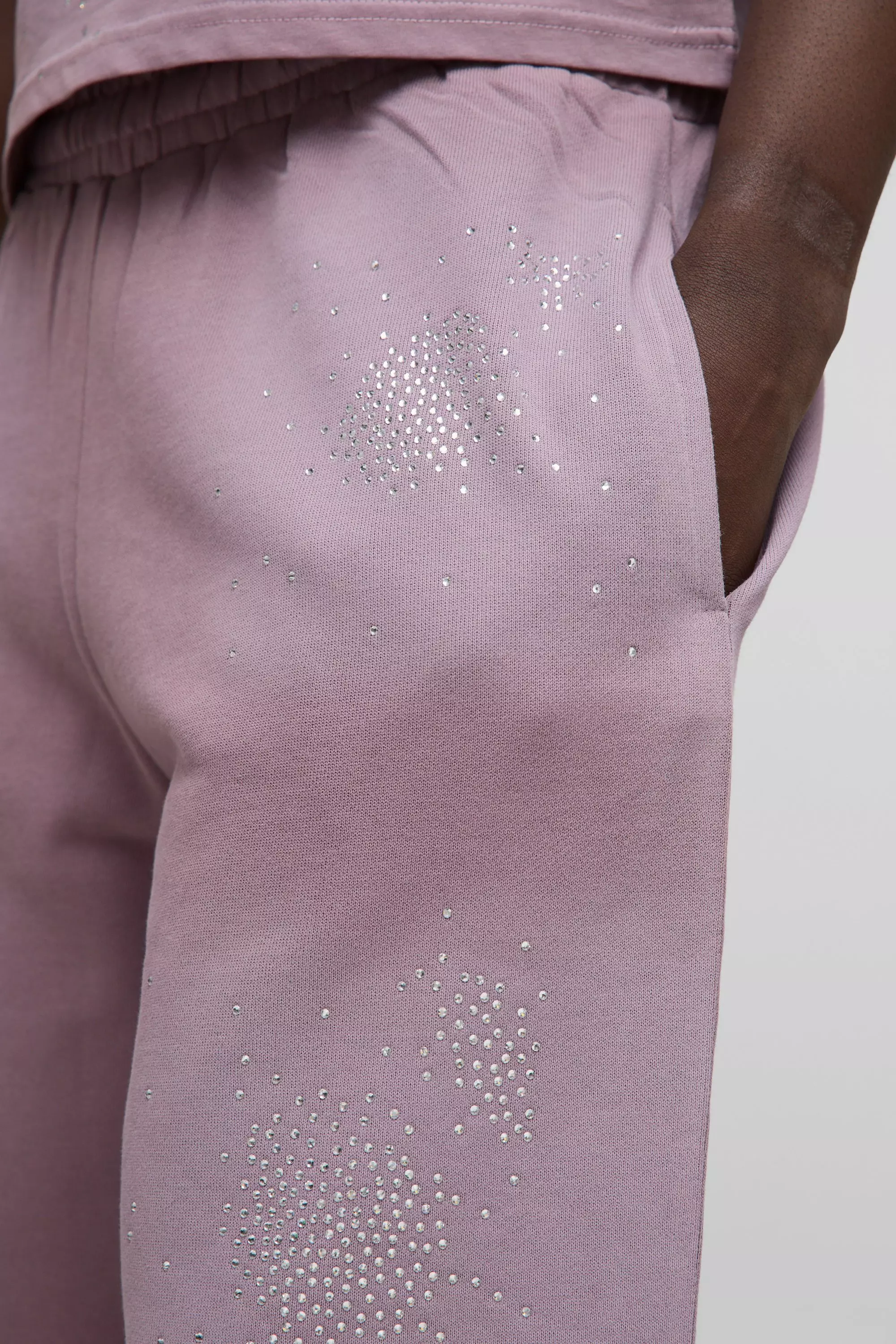 Purple Oversized Washed Rhinestone Sweat Shorts alternative image