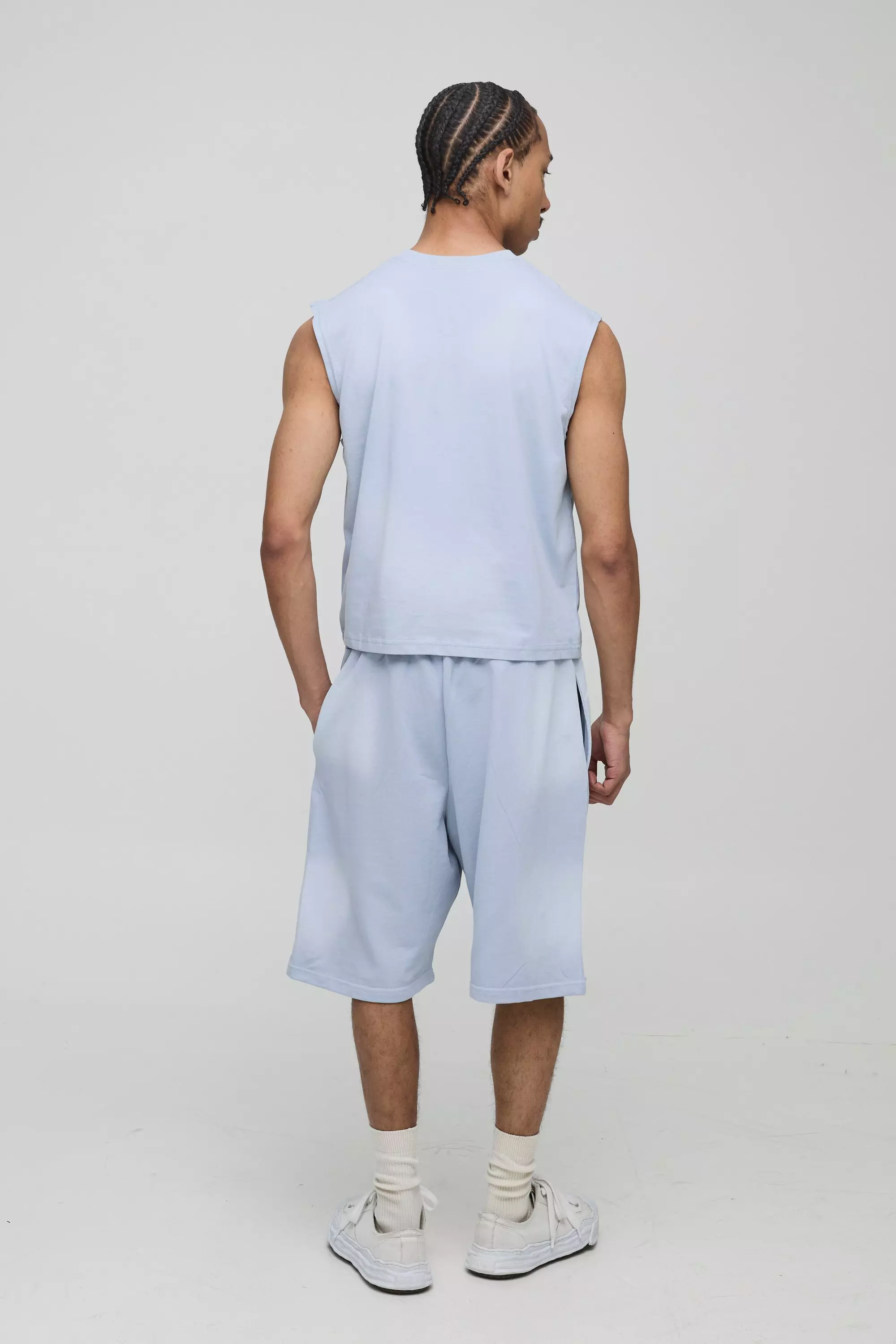Blue Oversized Washed Rhinestone Jersey Shorts alternative image