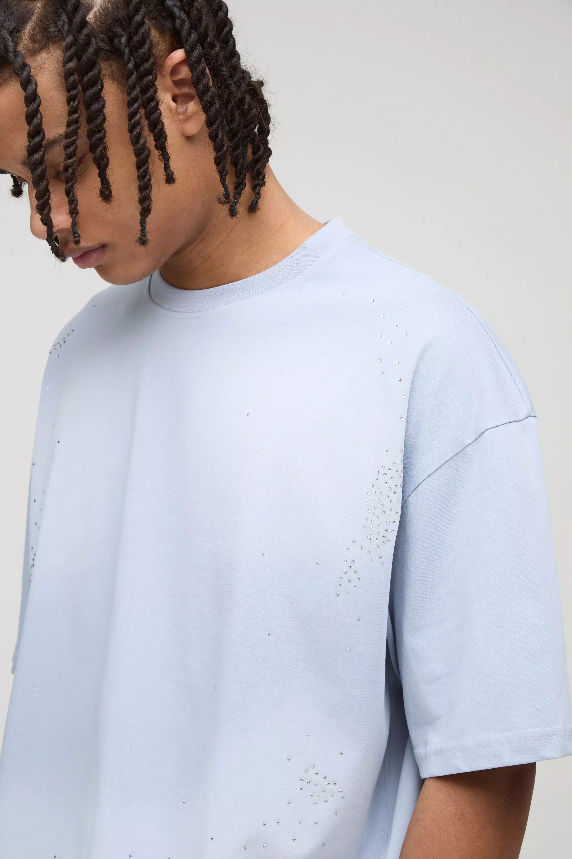 Oversized Boxy Washed Rhinestone T-Shirt | boohooMAN USA