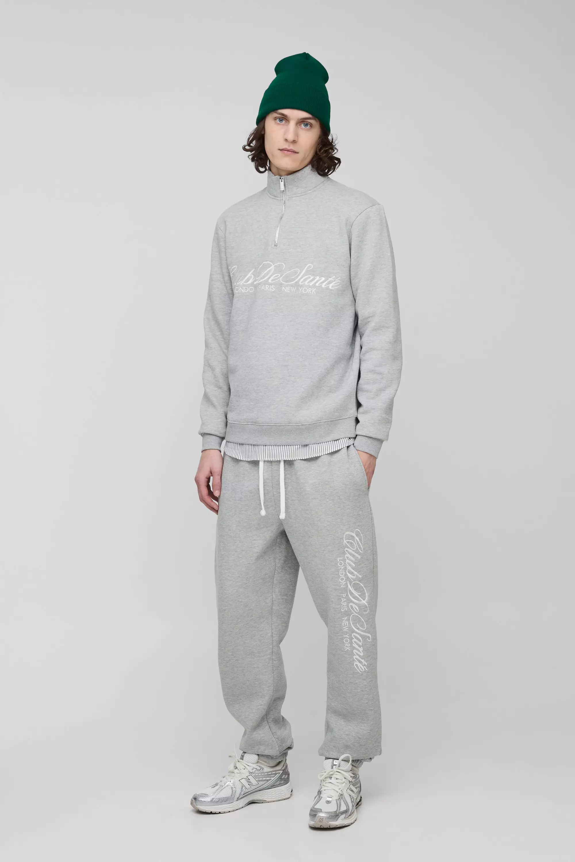 Grey marl Tall Regular Fit Embroidered 1/4 Zip Tracksuit alternative image