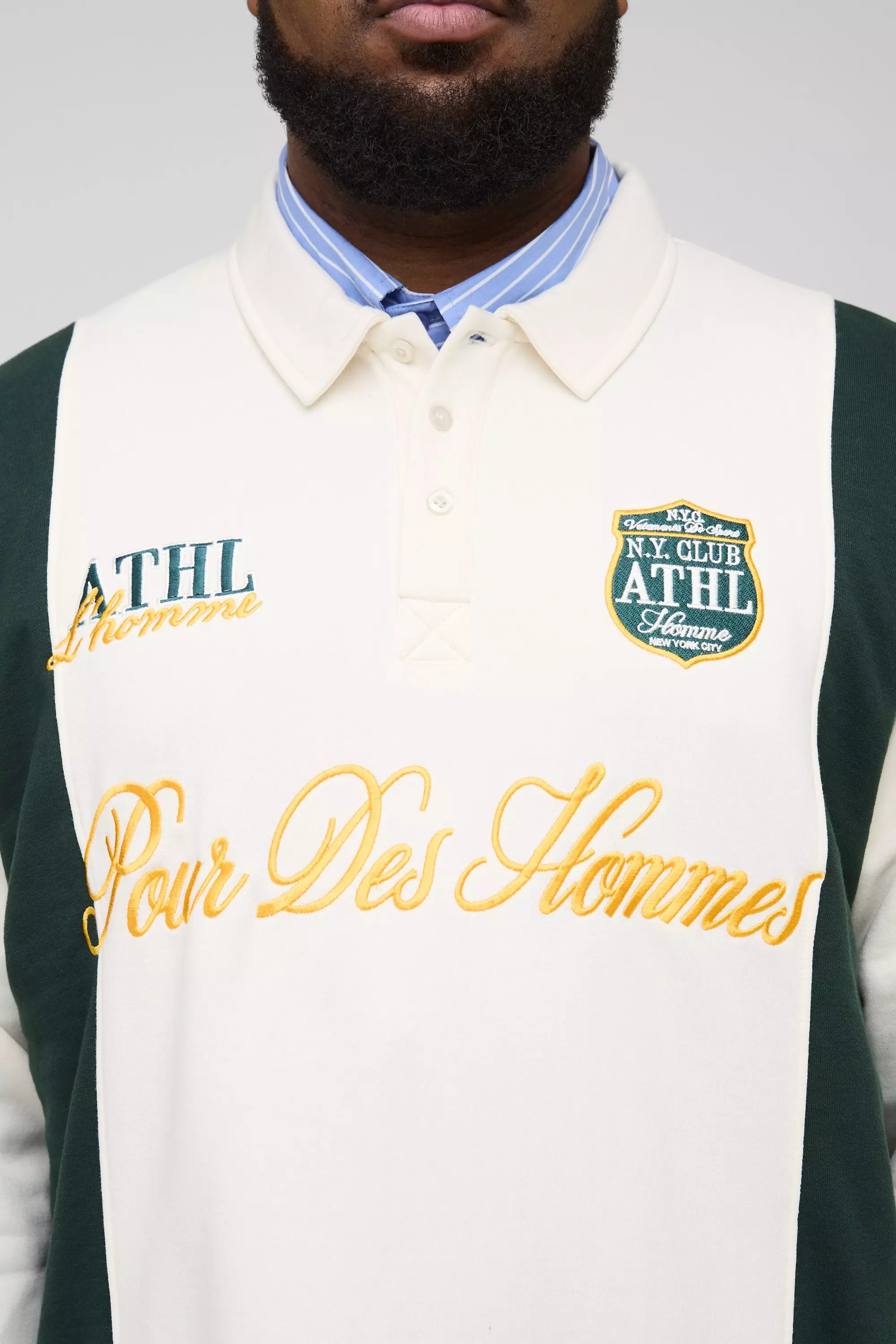 Ecru Plus Regular Fit Embroidered Varsity Rugby Polo alternative image