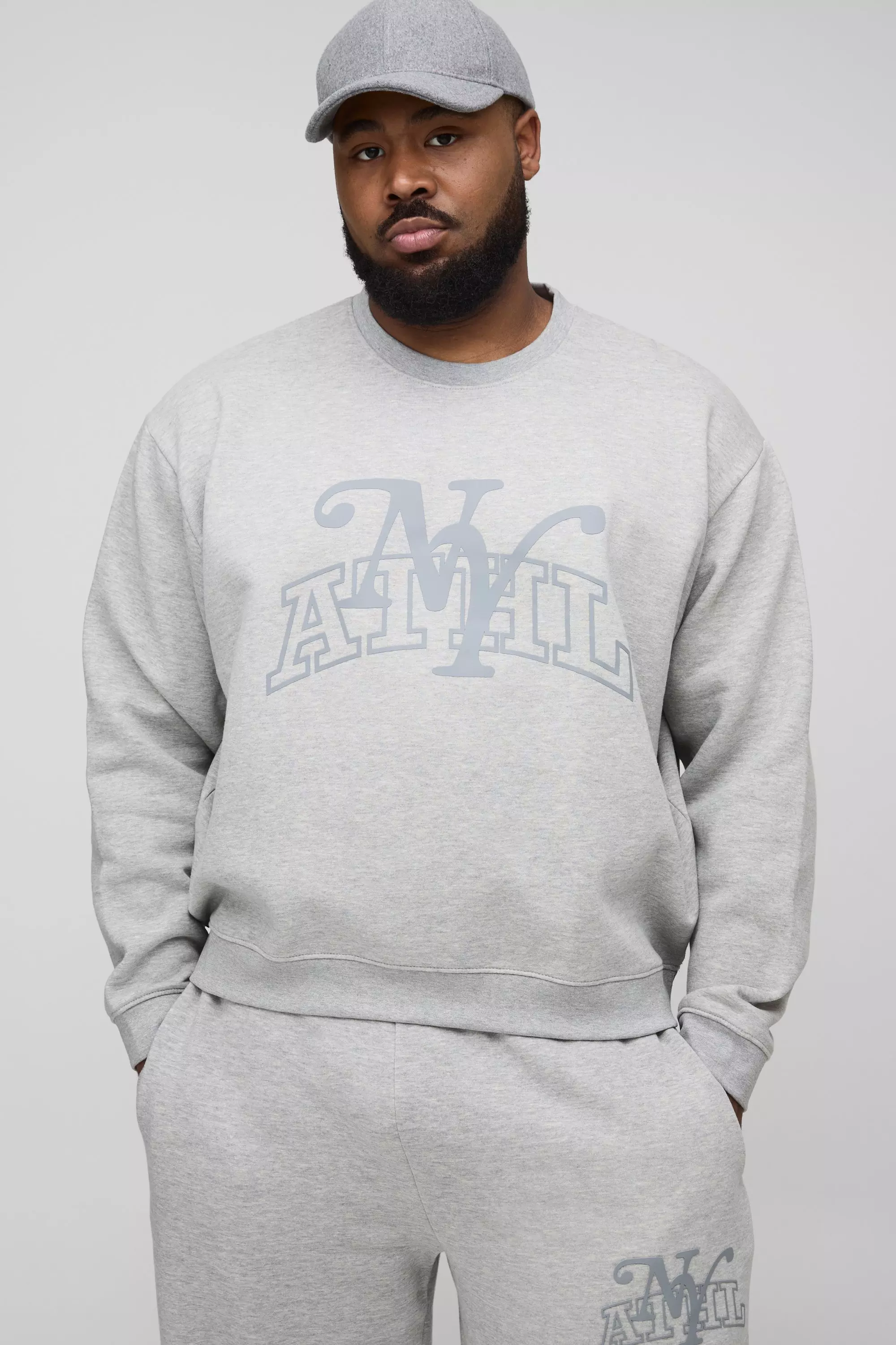 Grande taille - Sweat oversize universitaire, Grey marl autre image