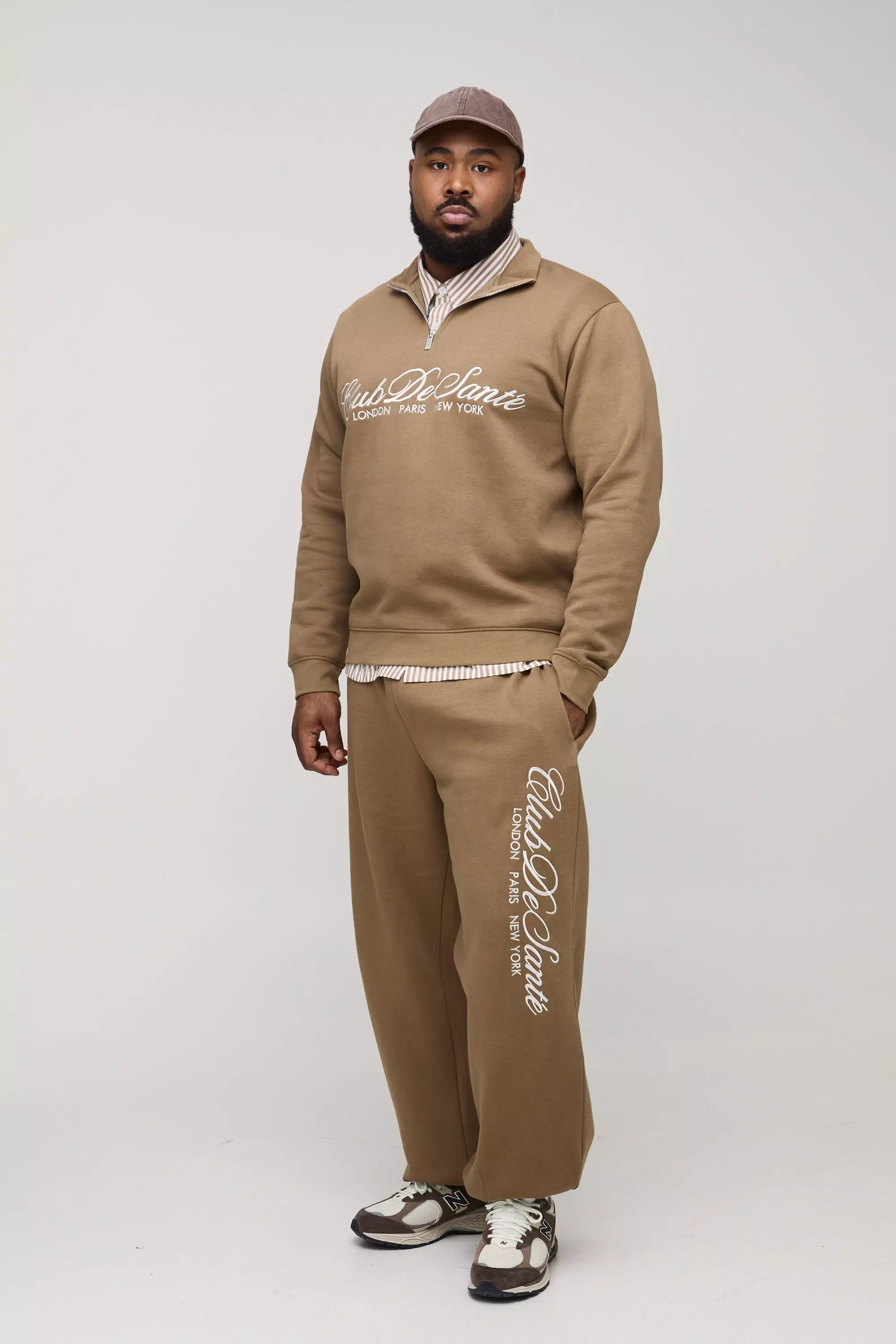 Tan Plus Regular Fit Embroidered 1/4 Zip Tracksuit alternative image