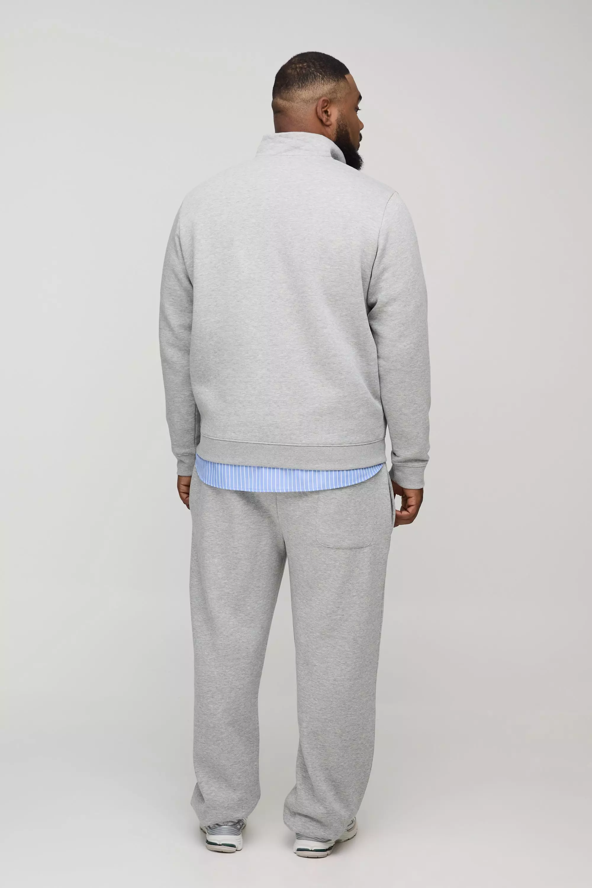 Grey marl Plus Regular Fit Embroidered 1/4 Zip Tracksuit alternative image