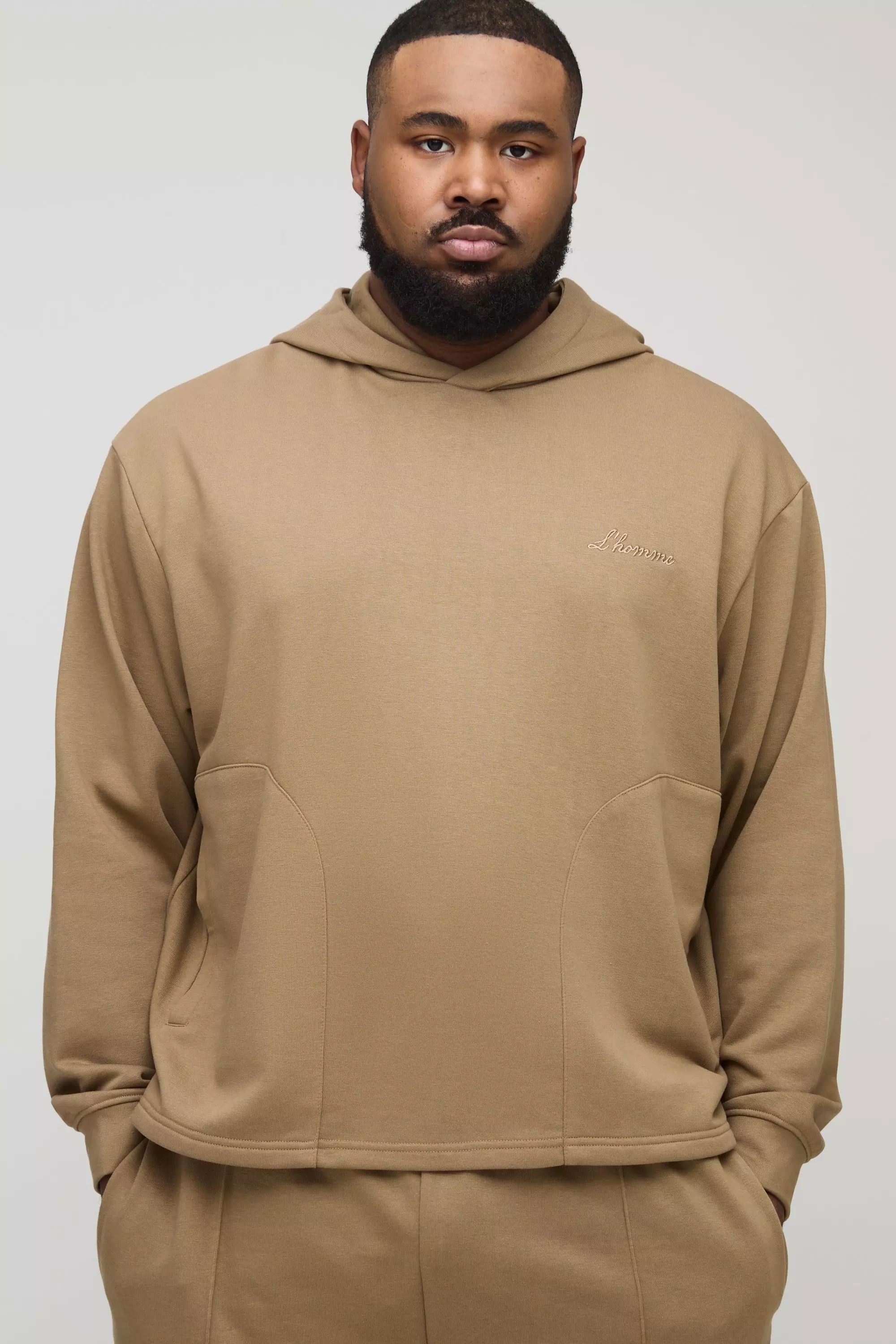 Tan Plus Tonal Embroidered Welt Pocket Hoodie alternative image
