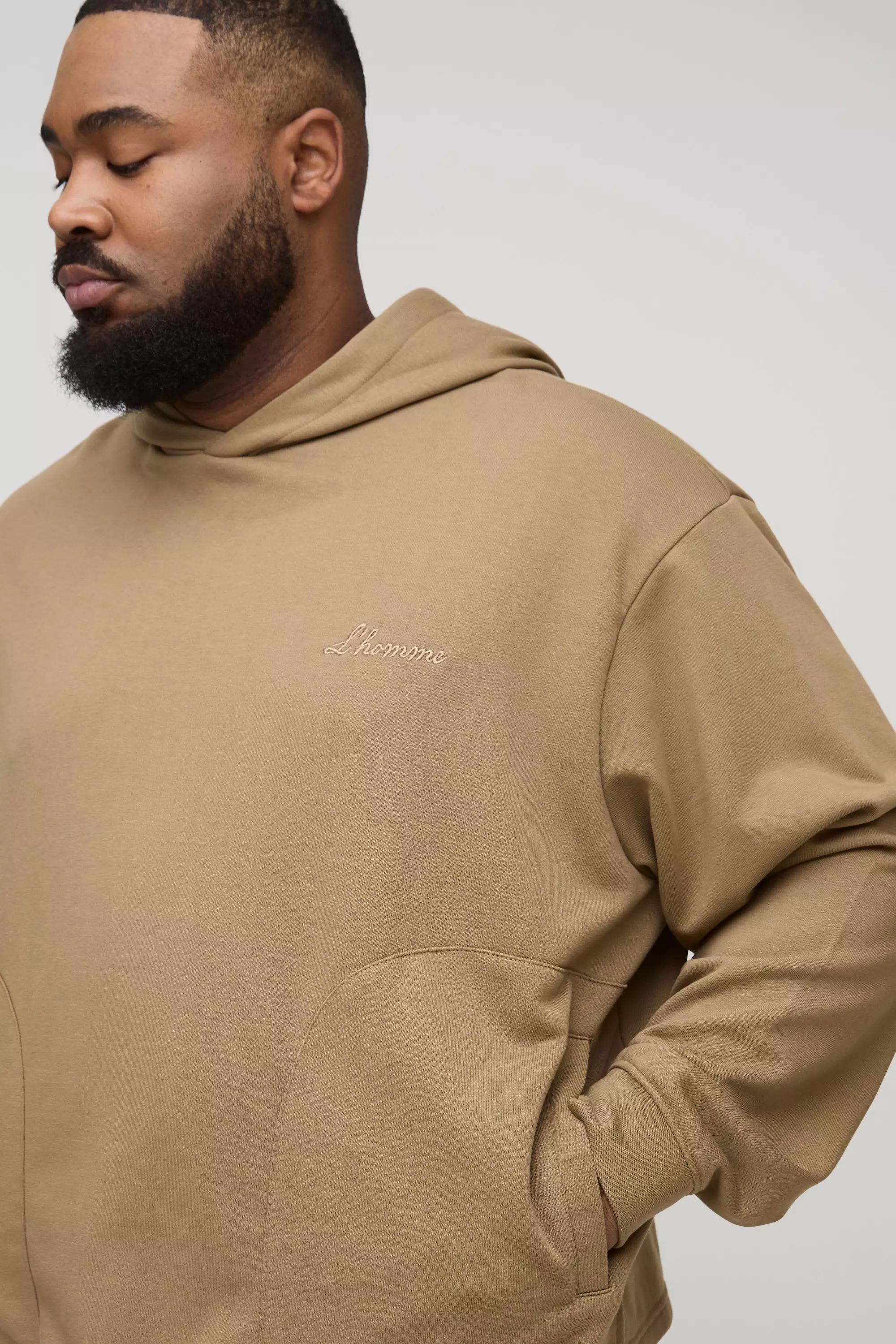 Tan Plus Tonal Embroidered Welt Pocket Hoodie alternative image