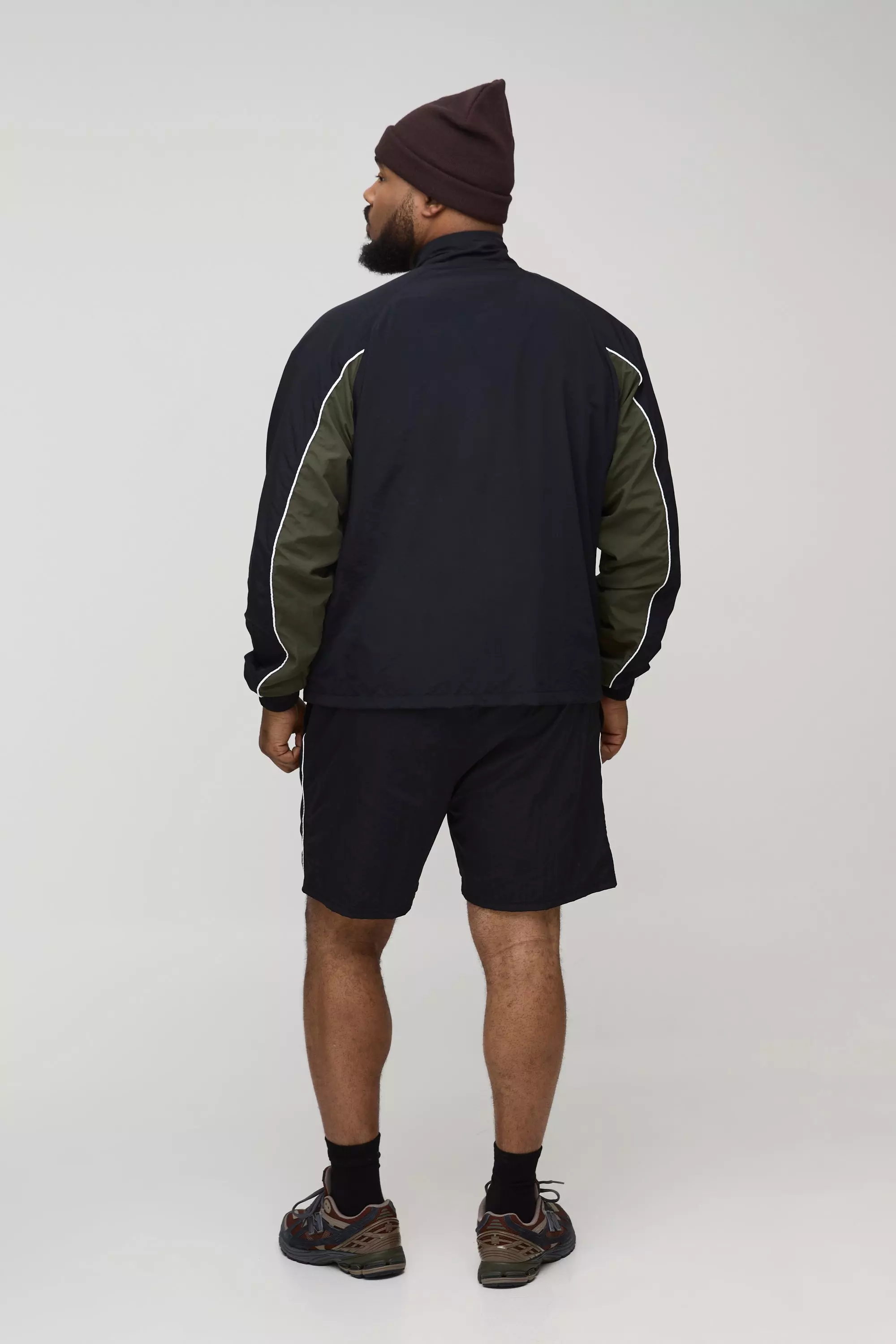 Plus Crinkle Nylon Panelled Regular Track Jacket | boohooMAN USA