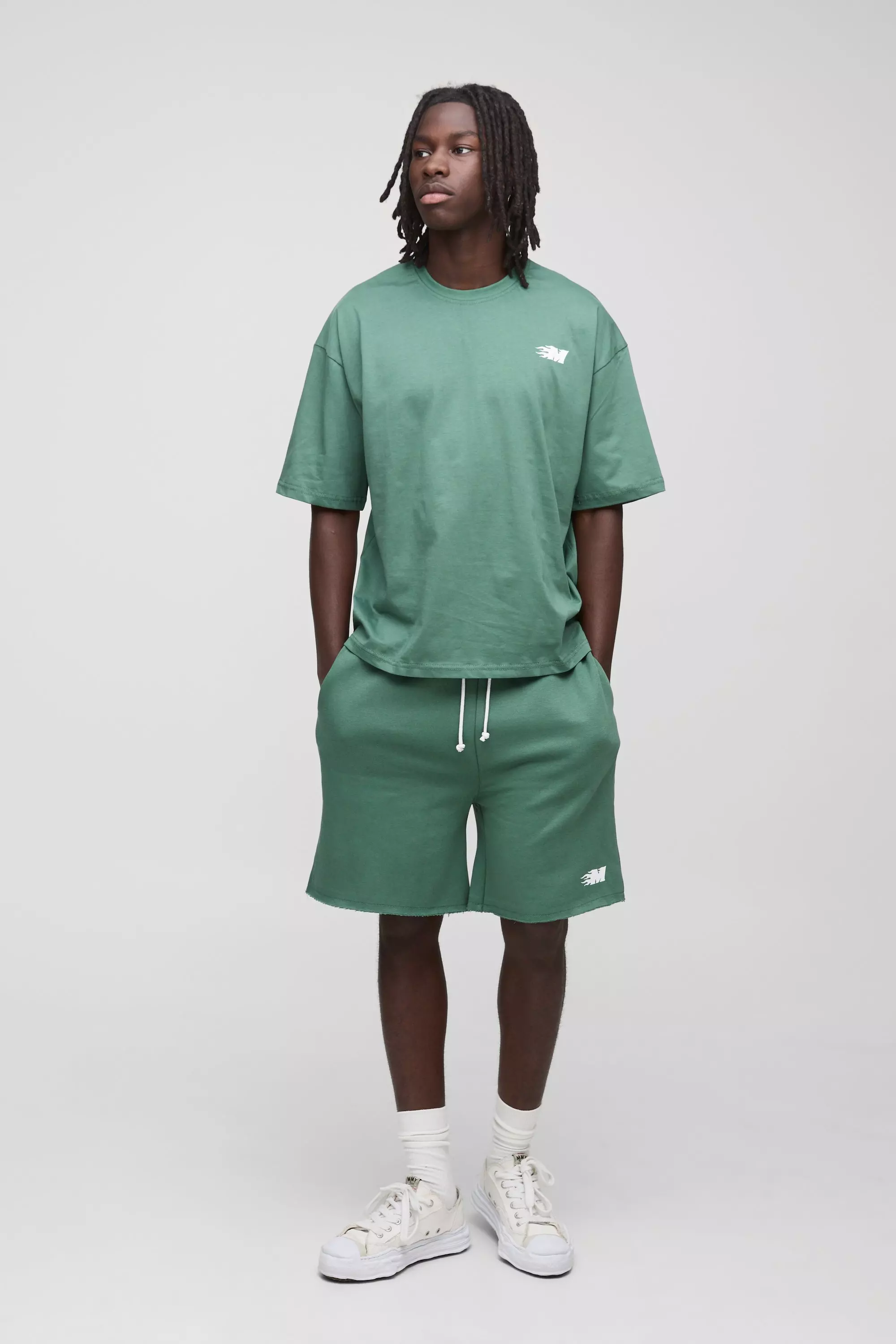 Oversized Boxy M Flame T-Shirt & Drop Crotch Short Set | boohooMAN USA