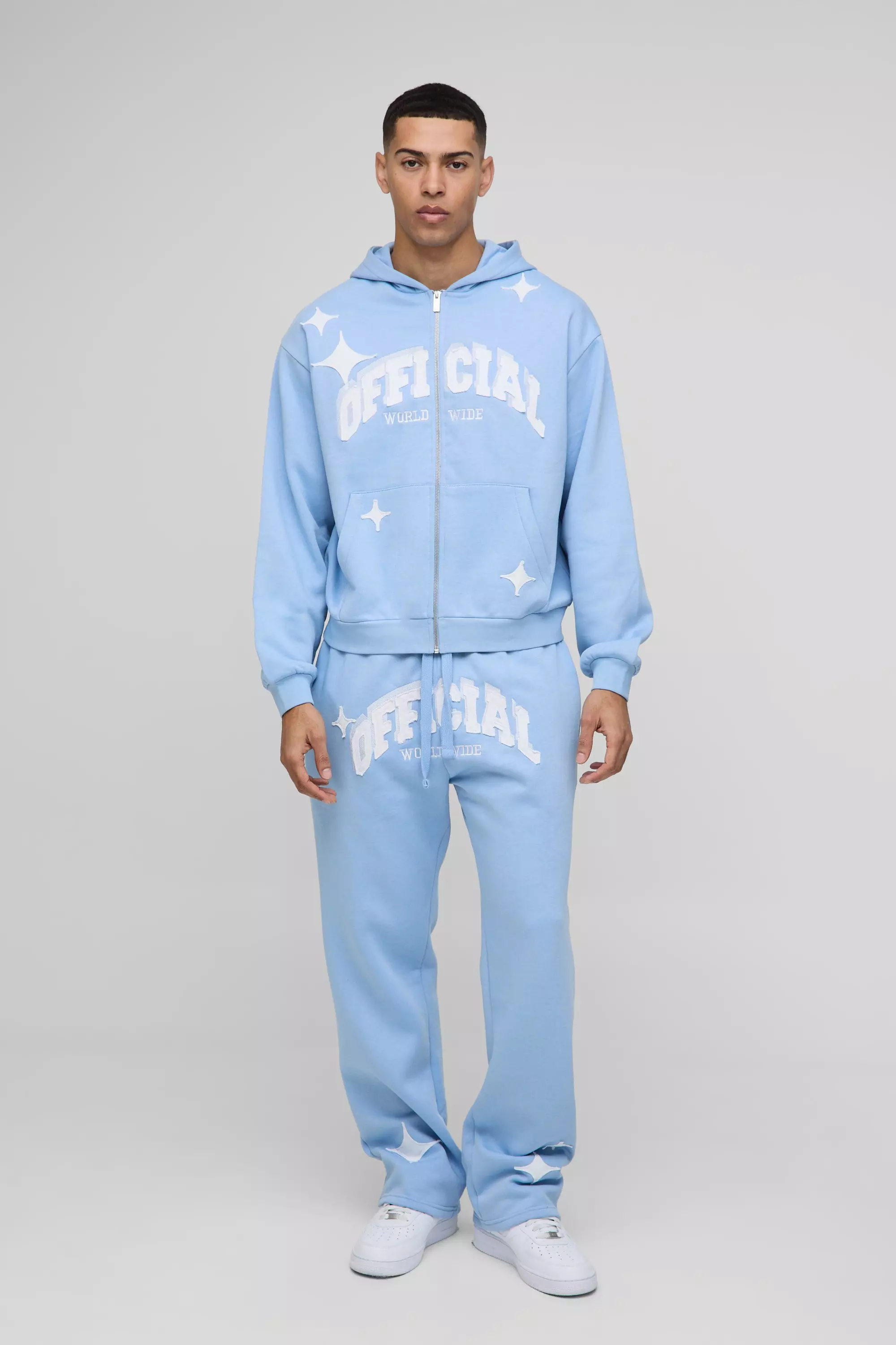 Oversized Boxy Official Applique Zip hooded Tracksuit | boohooMAN USA