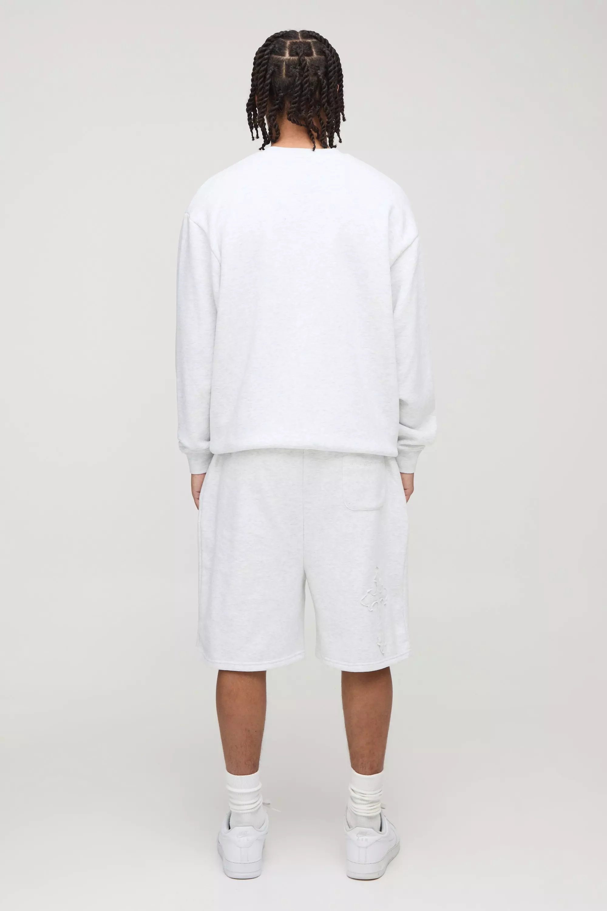 Grey marl Oversized Worldwide Applique Drop Crotch Shorts alternative image