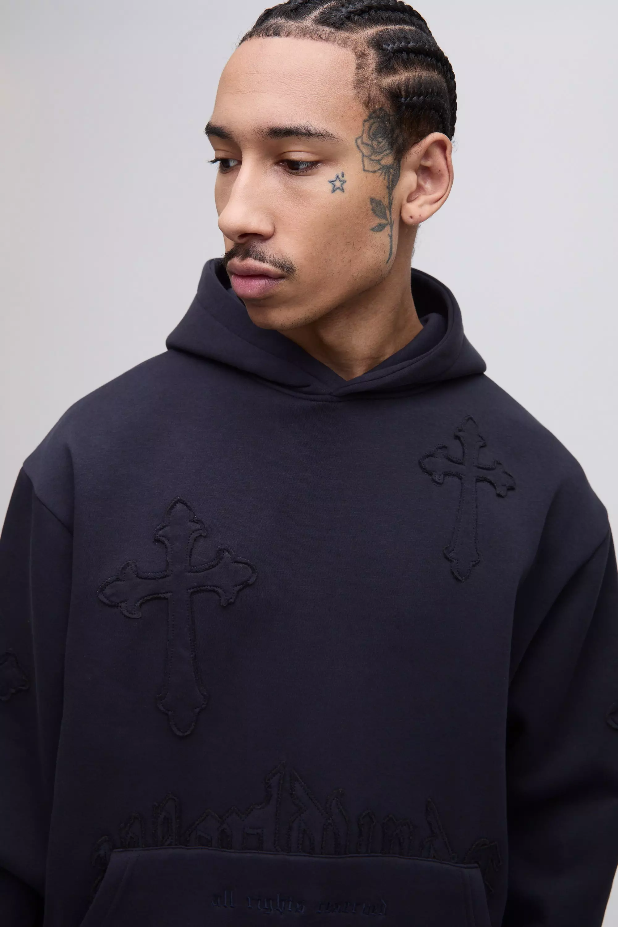 Black Oversized Worldwide Cross Applique Hooded Tracksuit alternative image