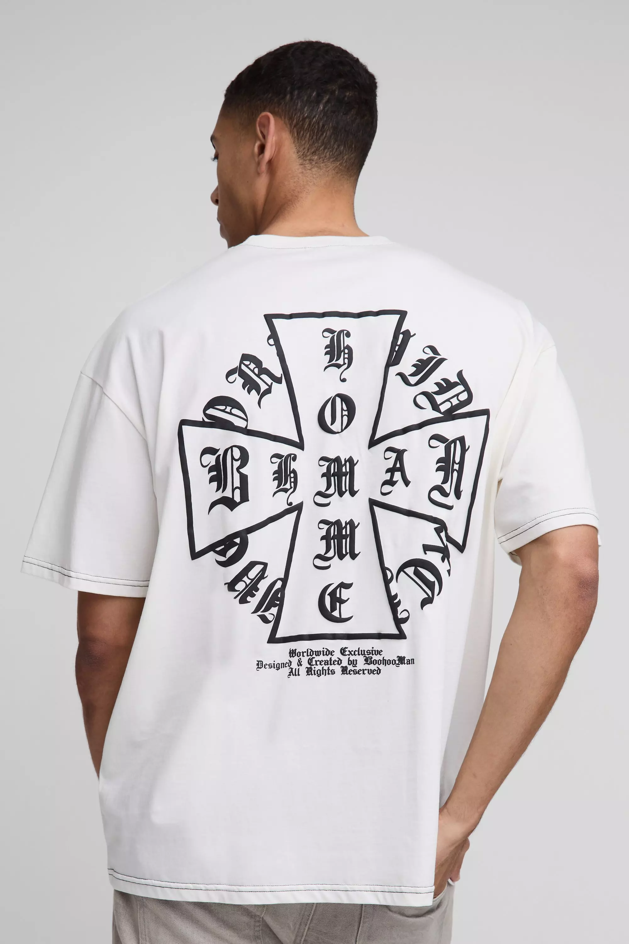 White Oversized Homme Cross Printed T-Shirt alternative image