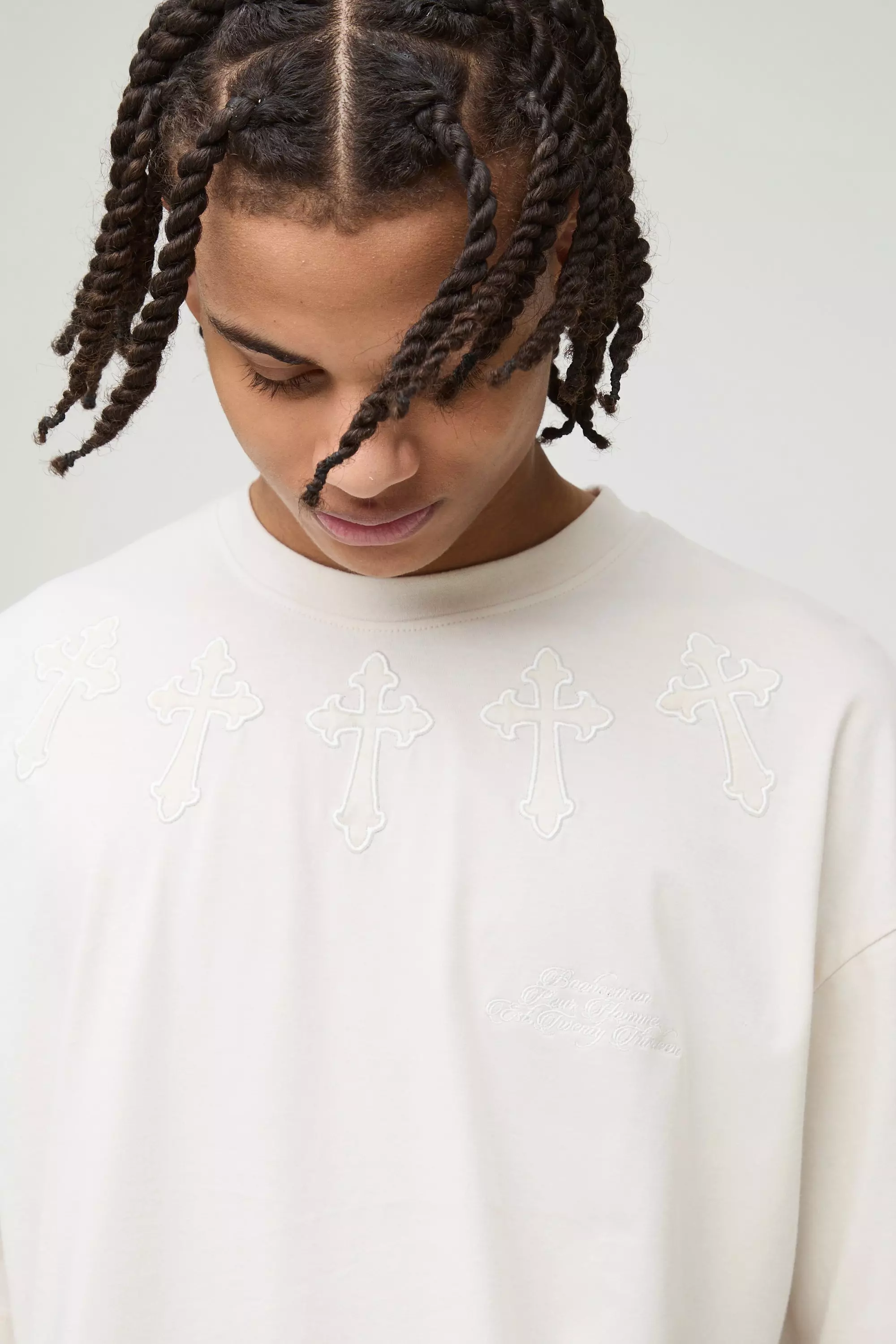 Oversized Boxy Cross Applique T-Shirt | boohooMAN USA