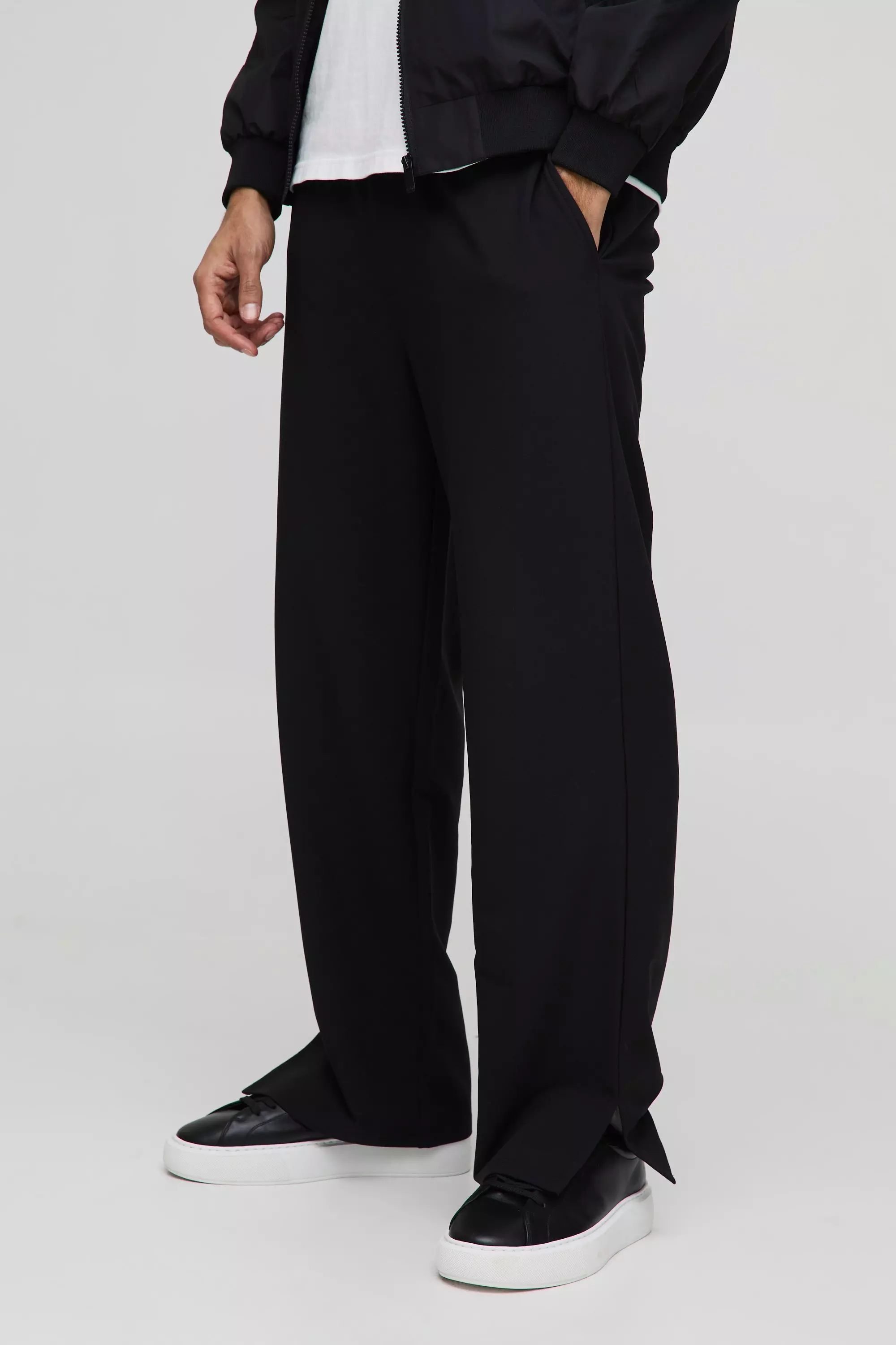 Black Baggy Tech Stretch Broek Met Elastische Taille alternatieve afbeelding
