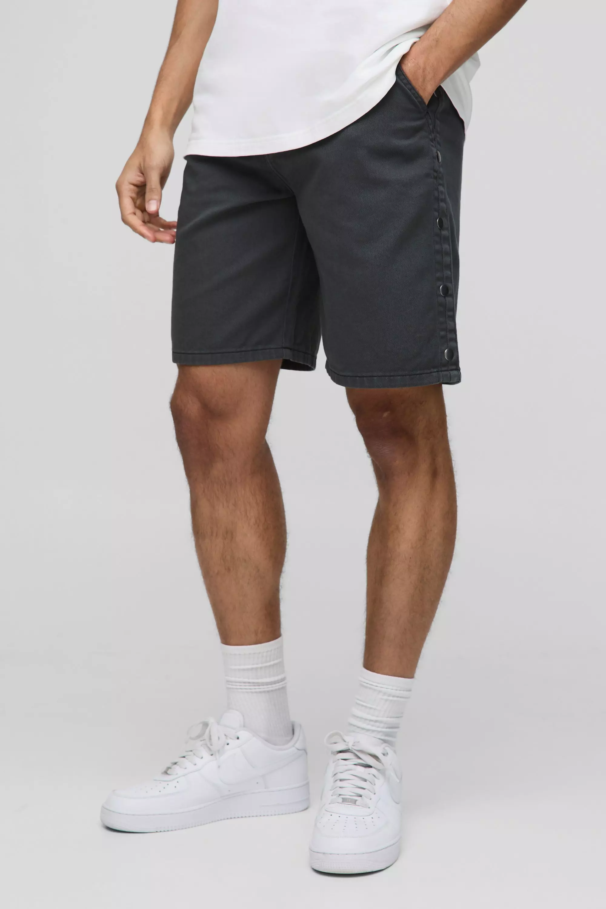Lockere Twill-Shorts mit Druckknöpfen, Charcoal alternatives Bild