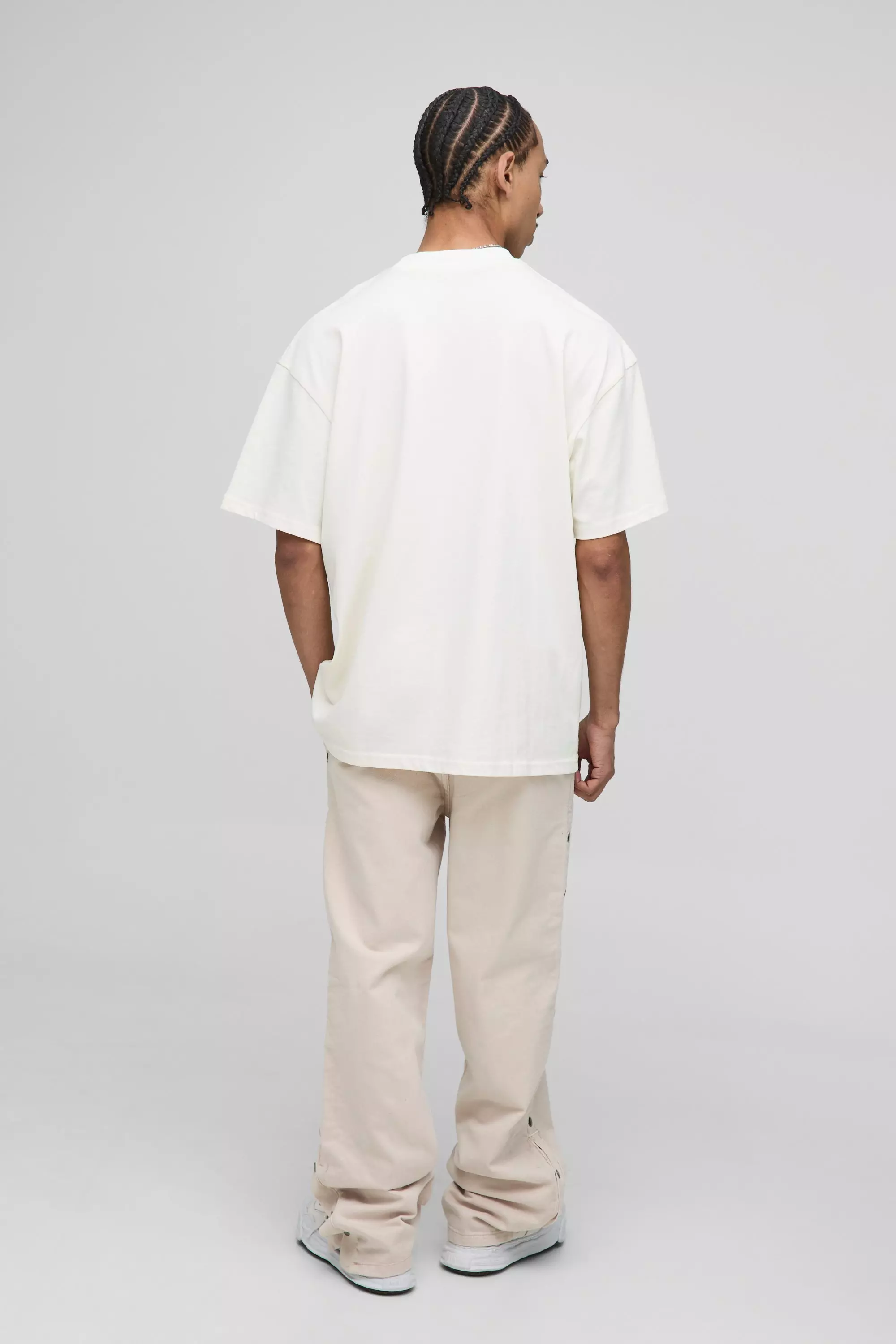 Relaxed Fit Overdyed Twill Popper Hem Trousers | boohooMAN USA