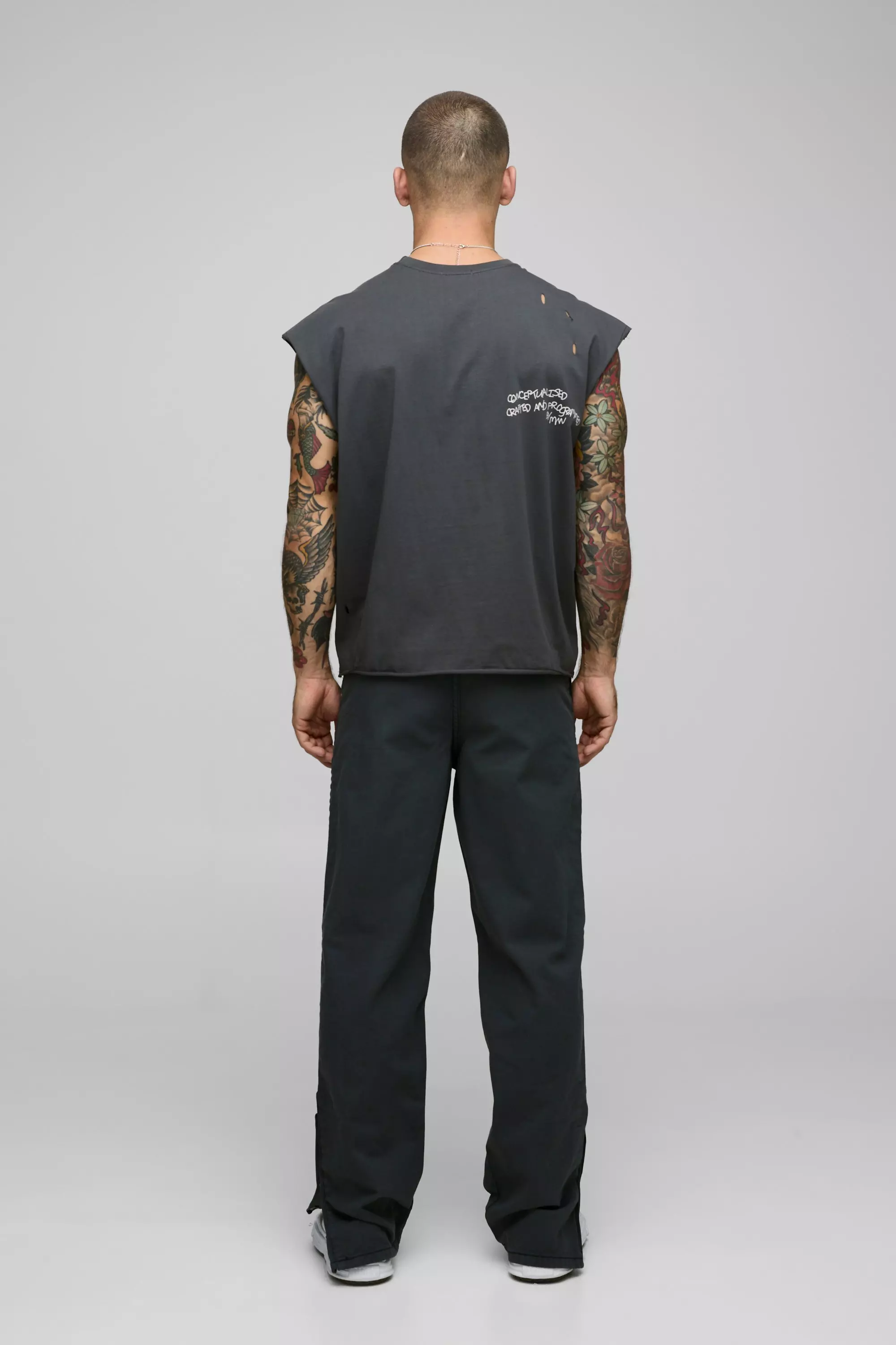 Charcoal Relaxed Fit Overdyed Twill Popper Hem Trousers alternative image