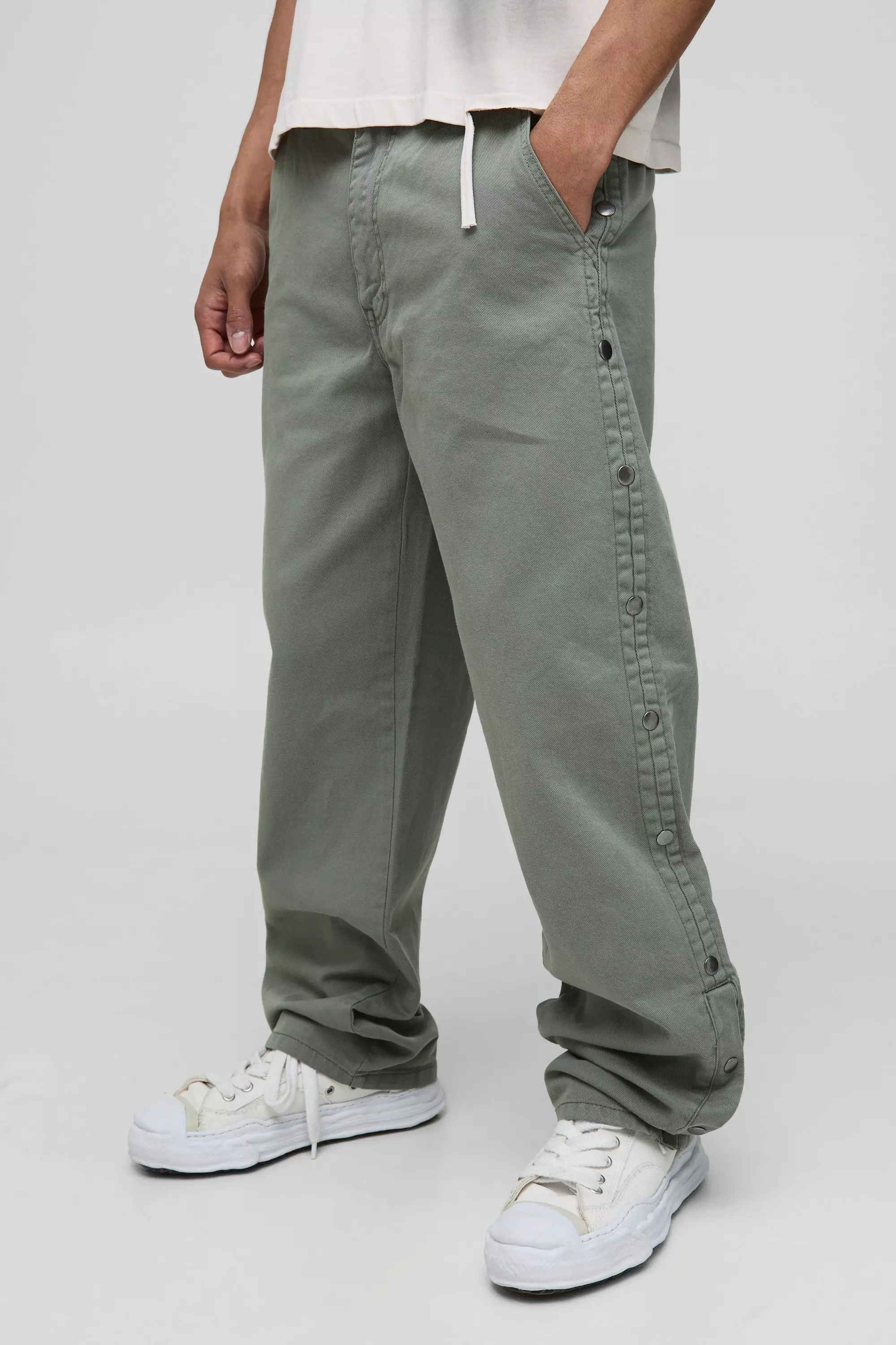 Sage Relaxed Fit Overdyed Twill Popper Hem Trousers alternative image