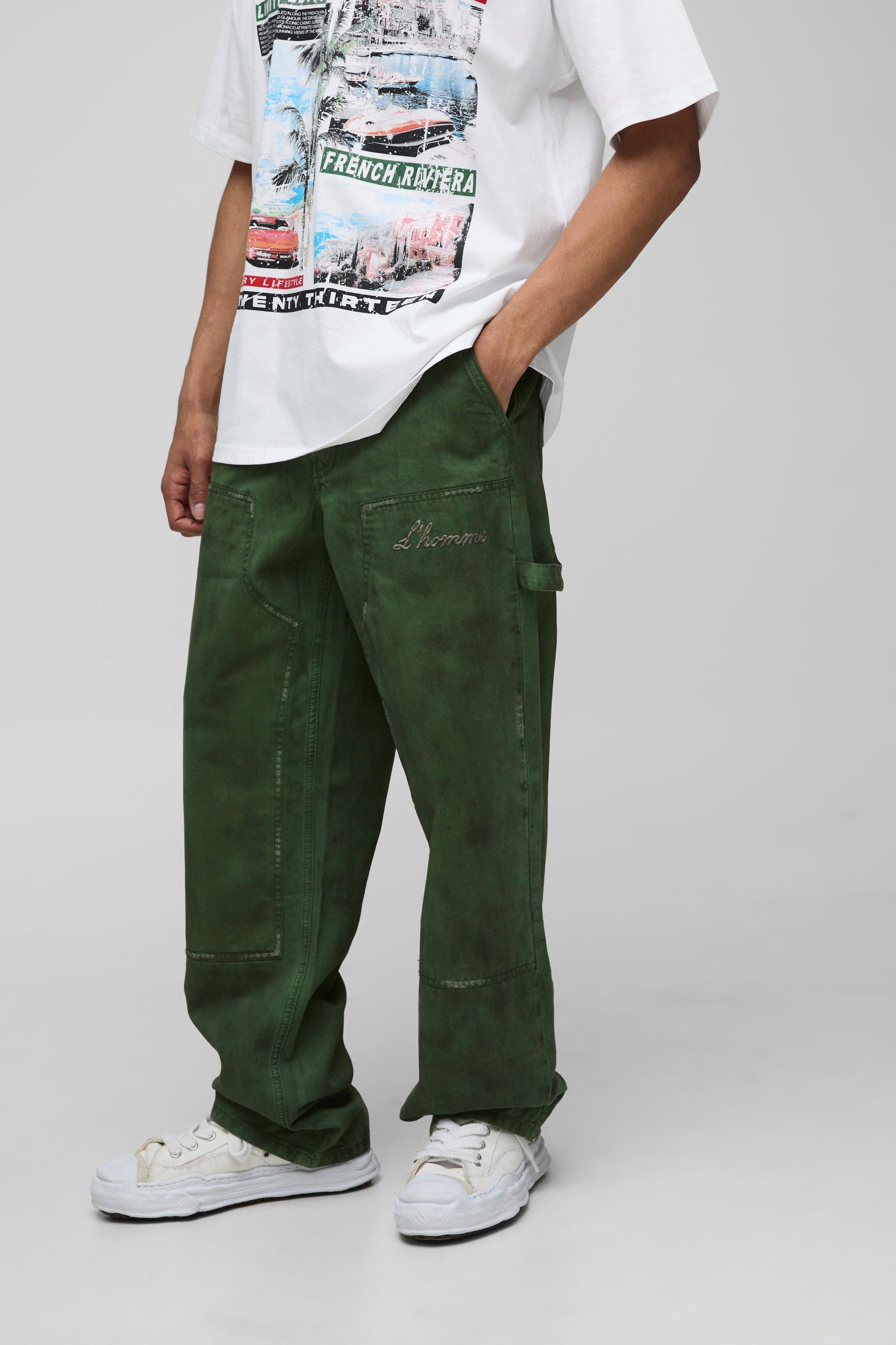 Relaxed Fit Vintage Overdye Carpenter Trousers | boohooMAN USA