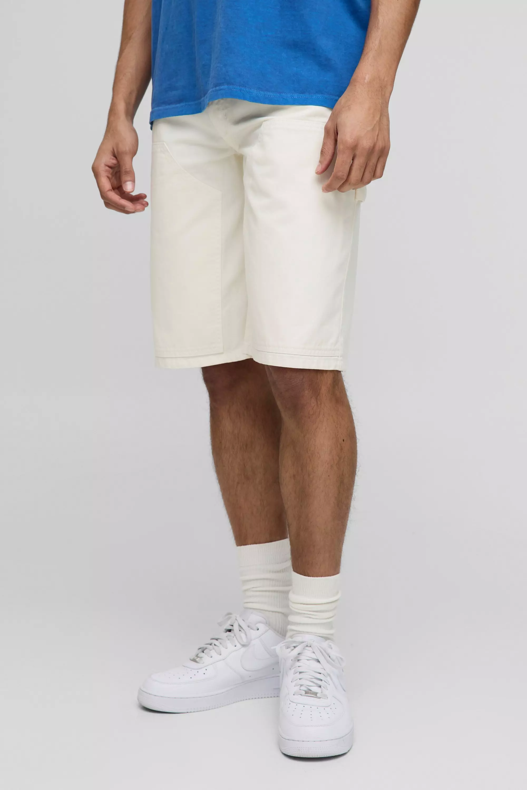 Relaxed Long Length Overdye Carpenter Shorts | boohooMAN USA