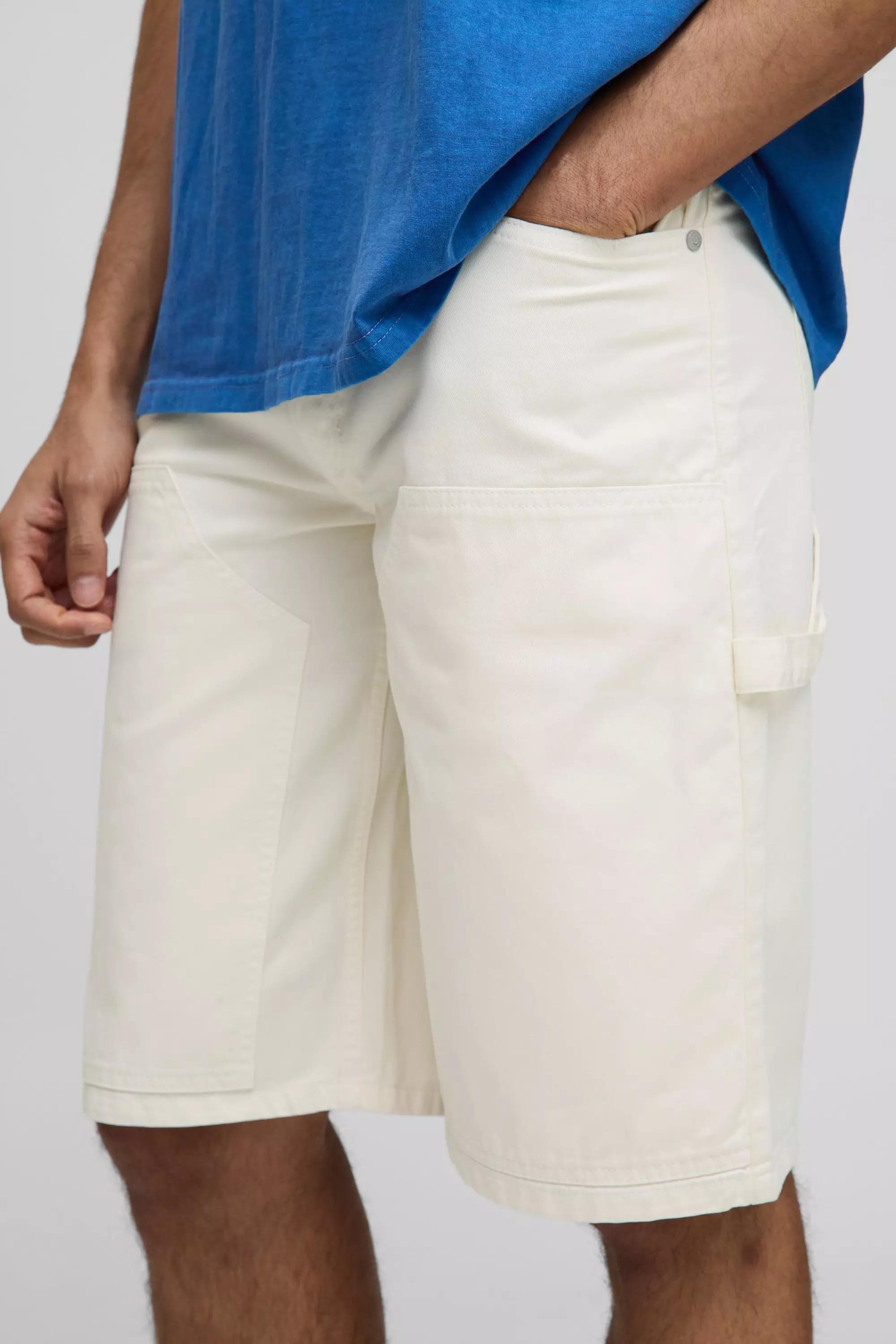 Relaxed Long Length Overdye Carpenter Shorts | boohooMAN USA
