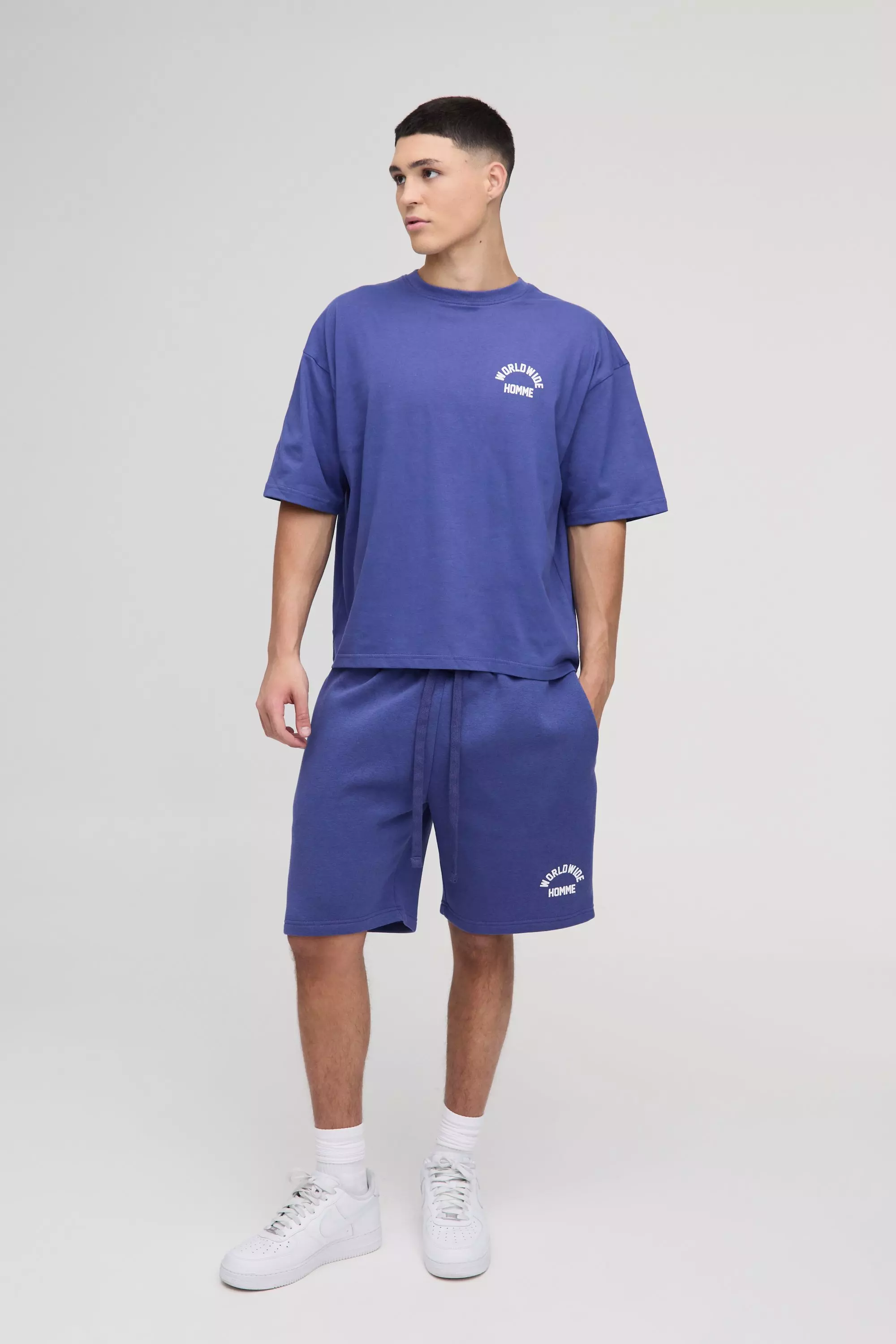 Blue Oversized Boxy Worldwide T-Shirt & Short Set alternative image