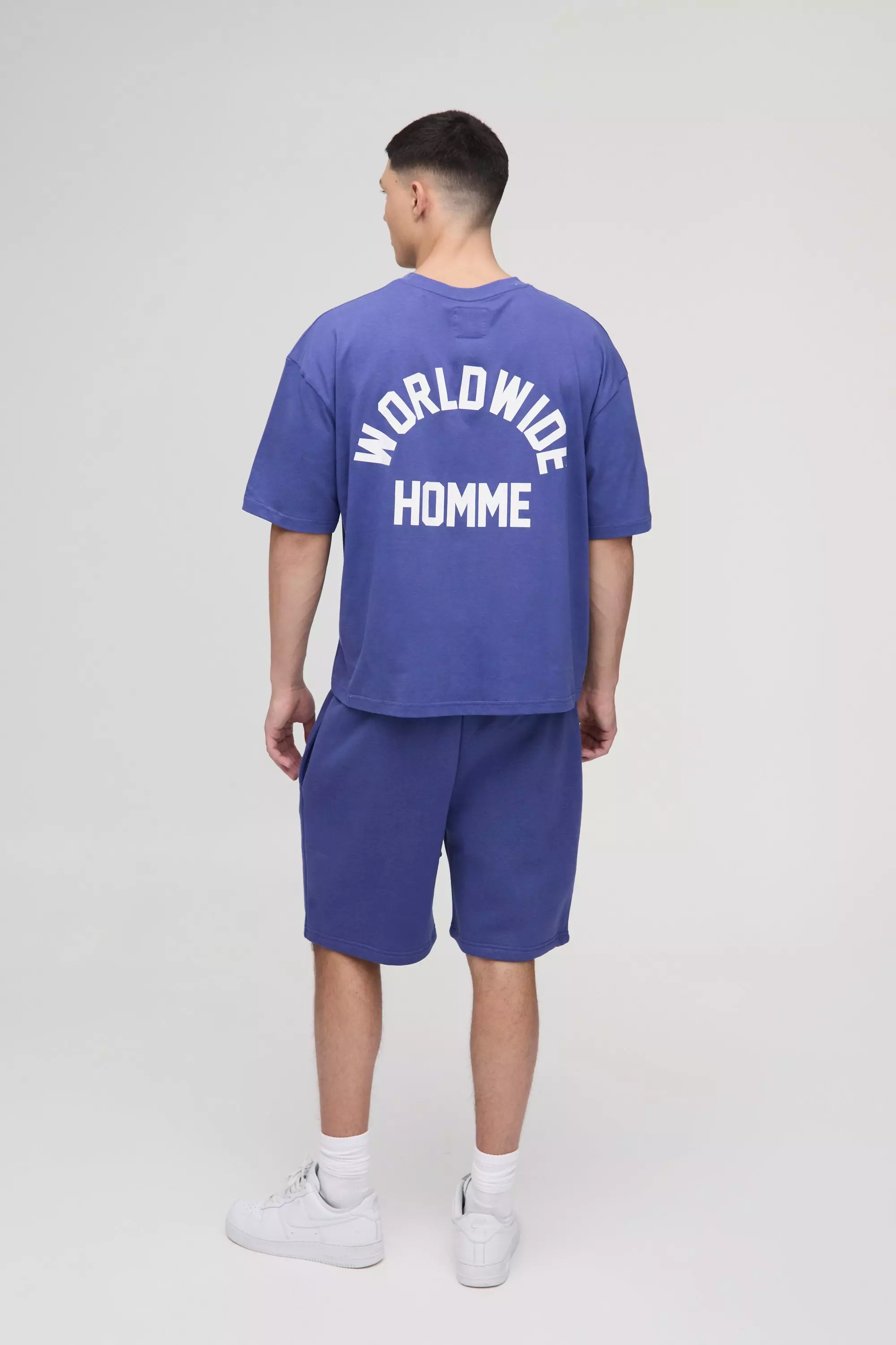 Blue Oversized Boxy Worldwide T-Shirt & Short Set alternative image