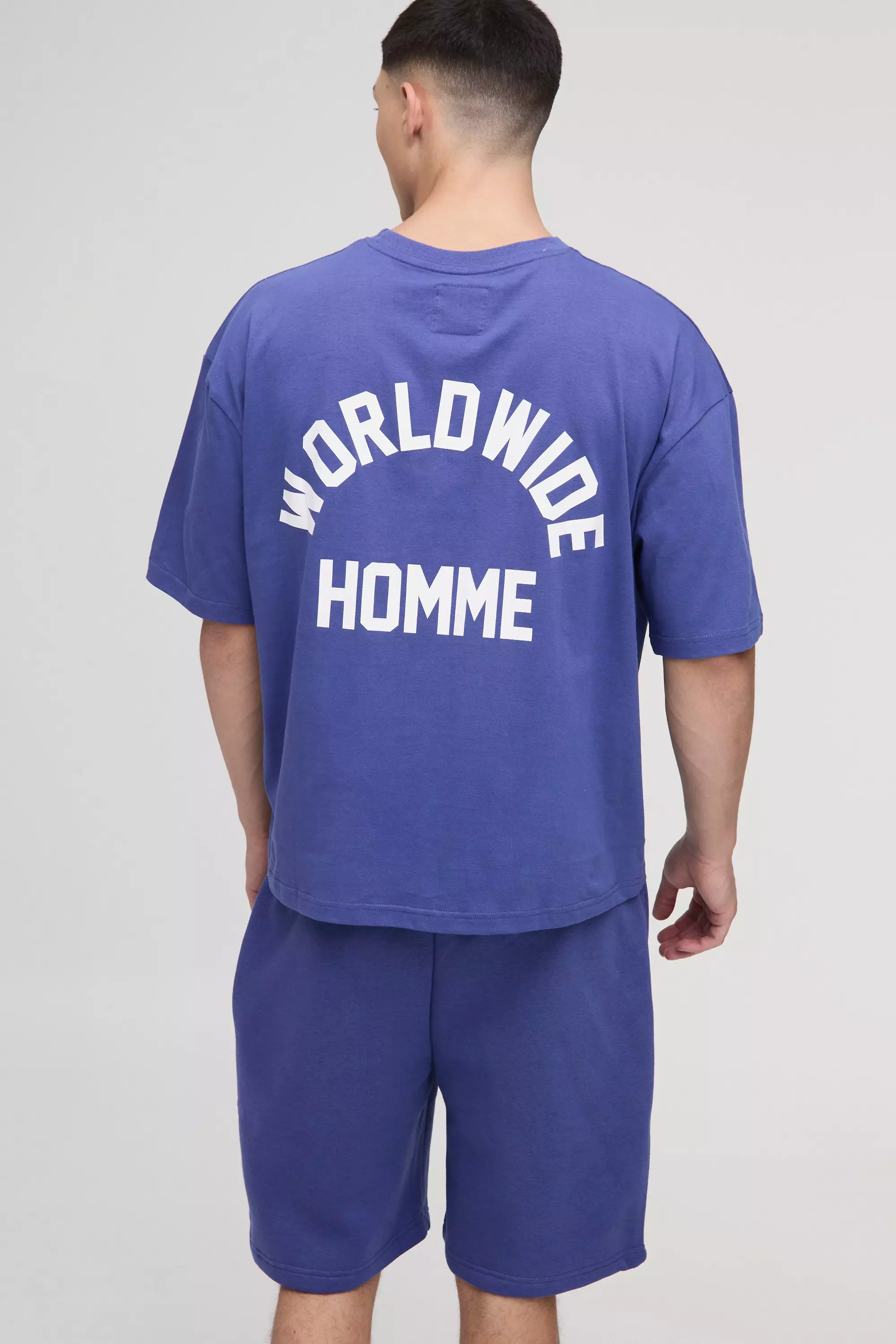 Blue Oversized Boxy Worldwide T-Shirt & Short Set alternative image