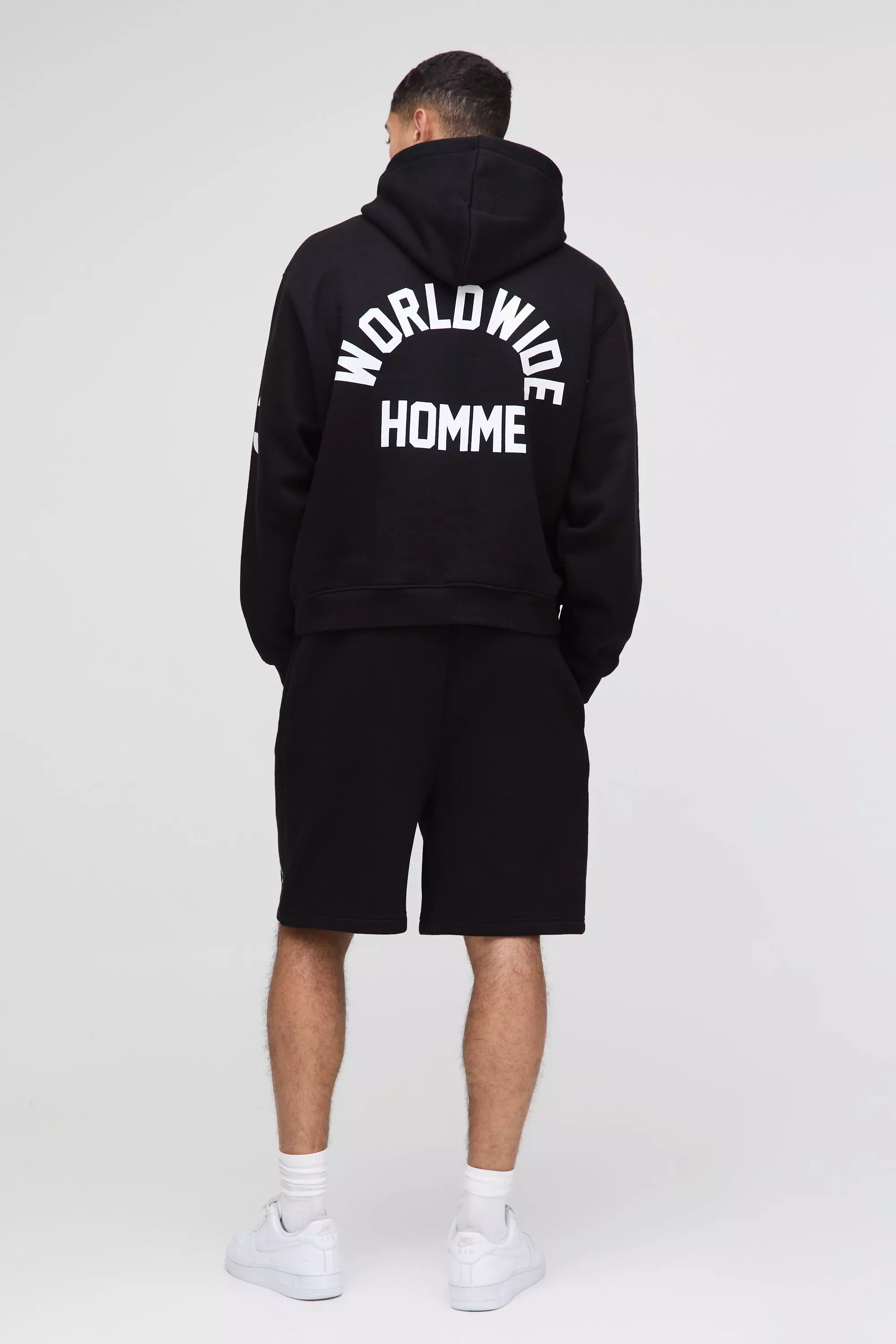 Oversized Boxy Worldwide Drop Crotch Hooded Short Tracksuit | boohooMAN UK