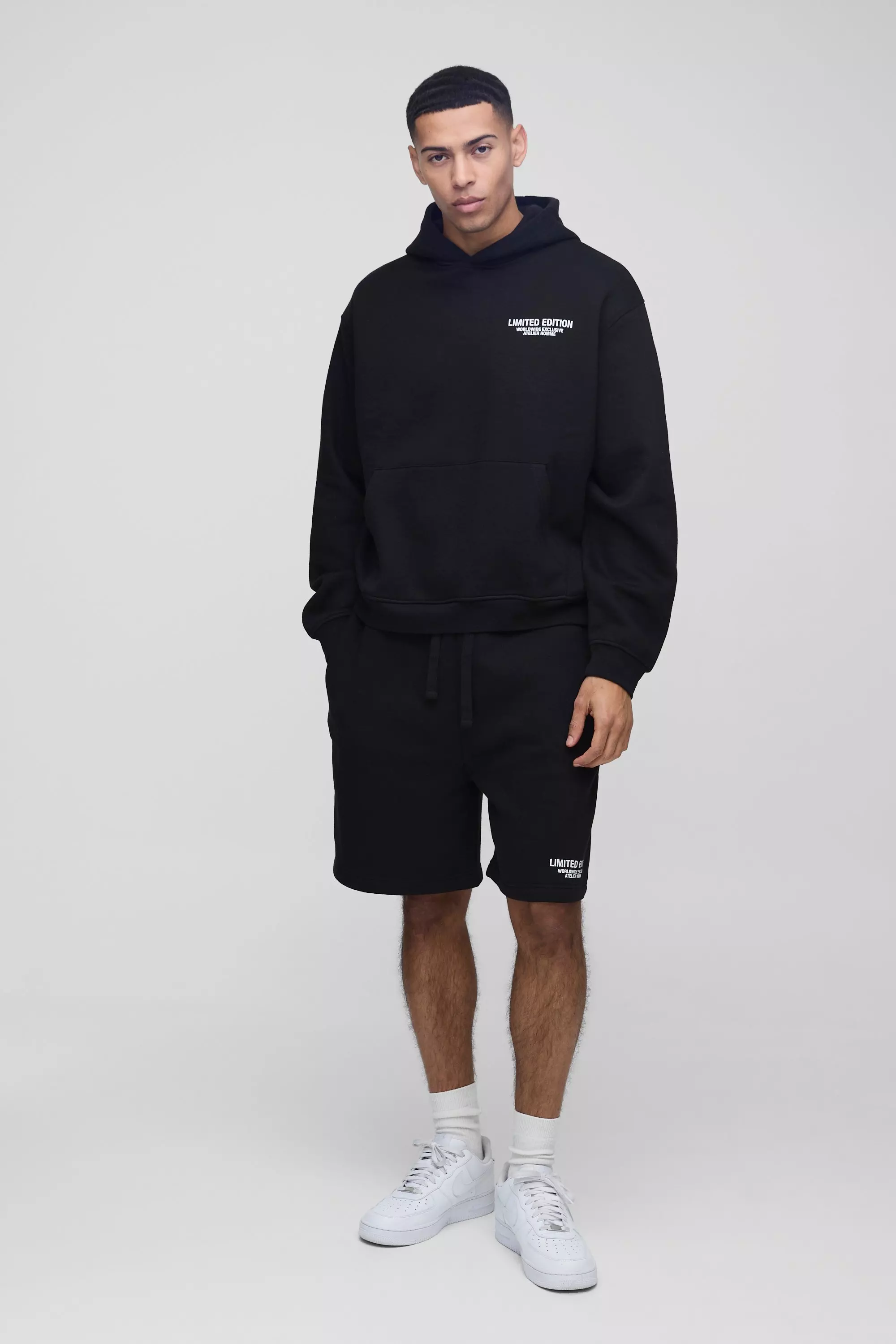 Oversized Boxy Limited Drop Crotch Hooded Short Tracksuit | boohooMAN USA