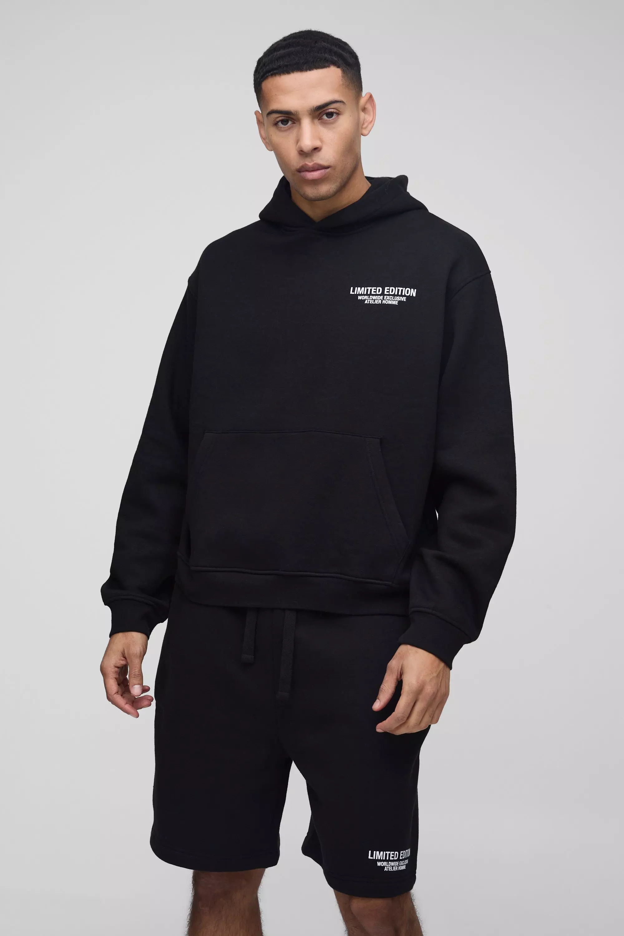 Oversized Boxy Limited Drop Crotch Hooded Short Tracksuit | boohooMAN USA